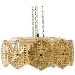 Crystal and Brass Pendant Chandelier by Carl Fagerlund for Orrefors, 1960s