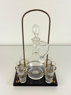Crystal and brass Rosolio Set for six, 1940s