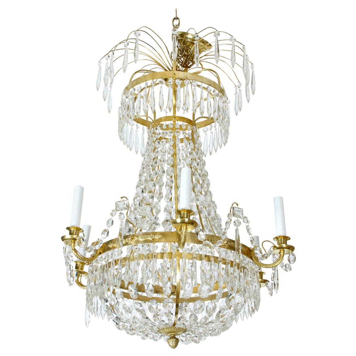 Crystal and Brass Swedish Chandelier