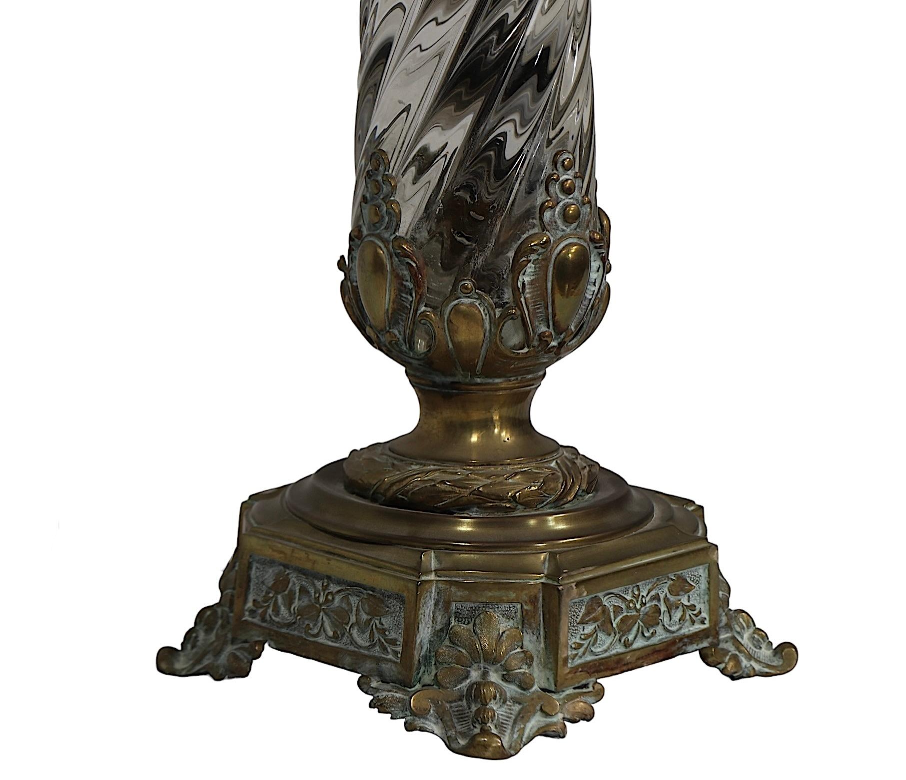 Crystal and Brass Swirl Twist Glass table Lamp att. to Baccarat c 19th C. For Sale 4