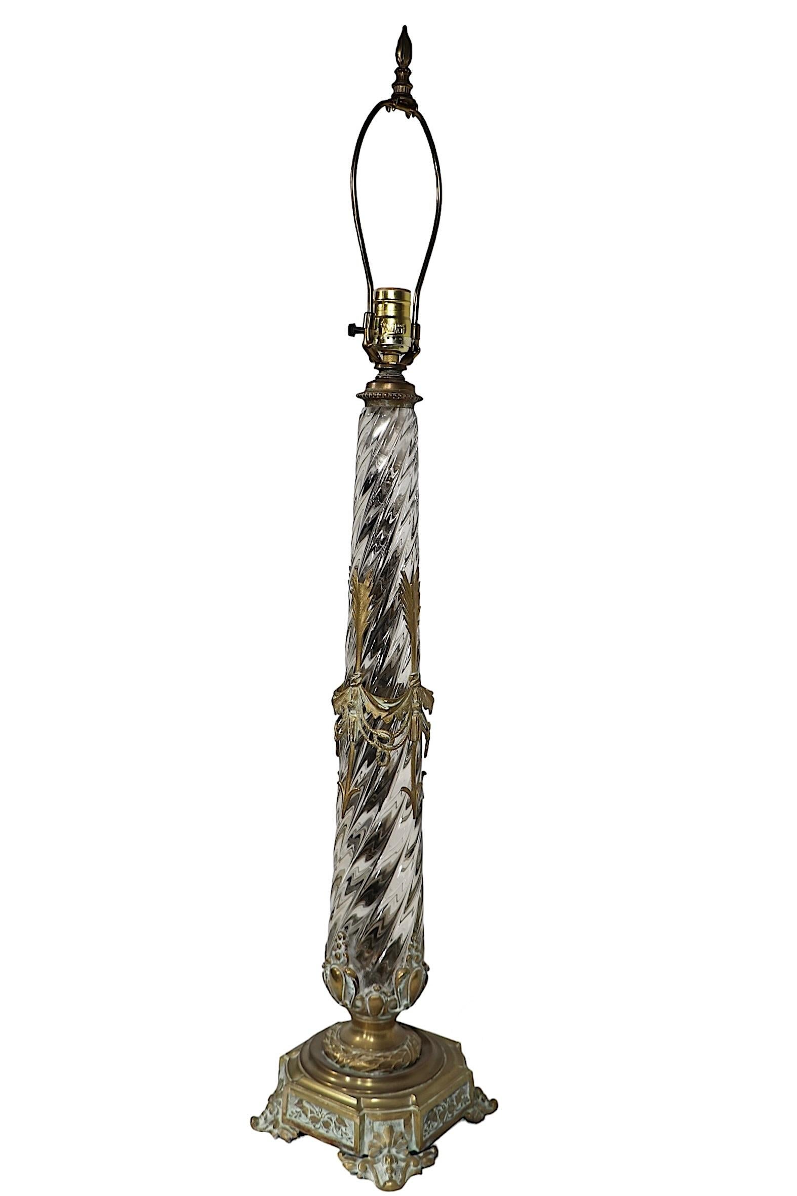 Crystal and Brass Swirl Twist Glass table Lamp att. to Baccarat c 19th C. For Sale 5