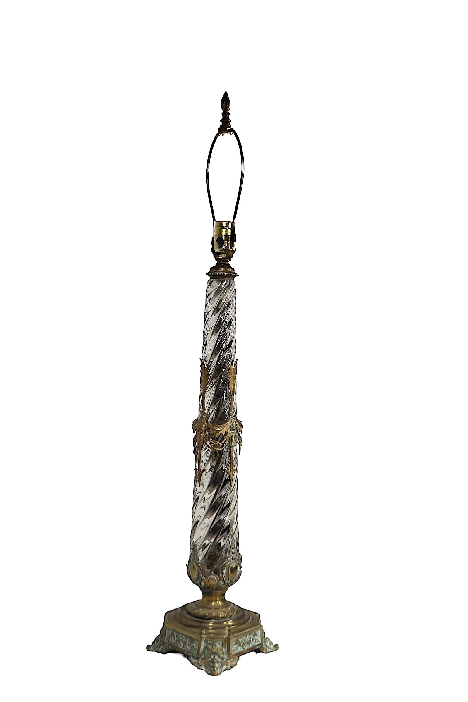 Crystal and Brass Swirl Twist Glass table Lamp att. to Baccarat c 19th C. For Sale 6
