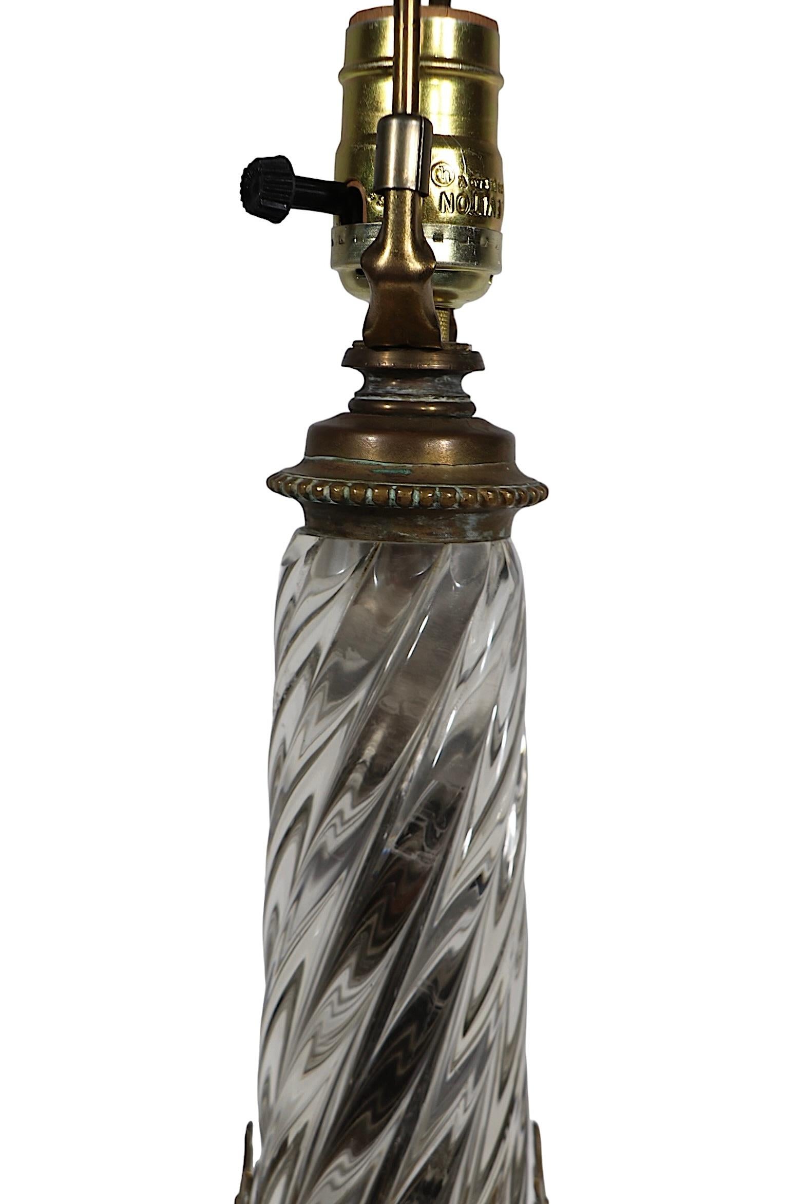 Crystal and Brass Swirl Twist Glass table Lamp att. to Baccarat c 19th C. For Sale 7