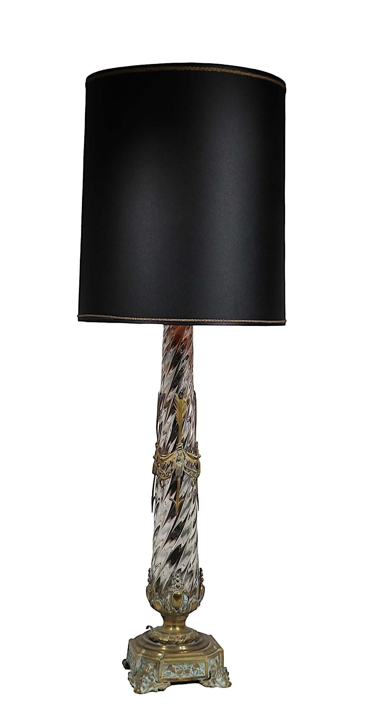 Crystal and Brass Swirl Twist Glass table Lamp att. to Baccarat c 19th C. For Sale 8