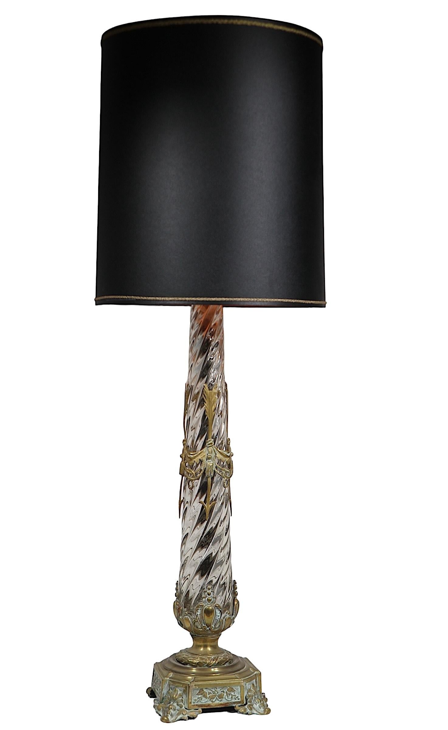 Crystal and Brass Swirl Twist Glass table Lamp att. to Baccarat c 19th C. For Sale 9