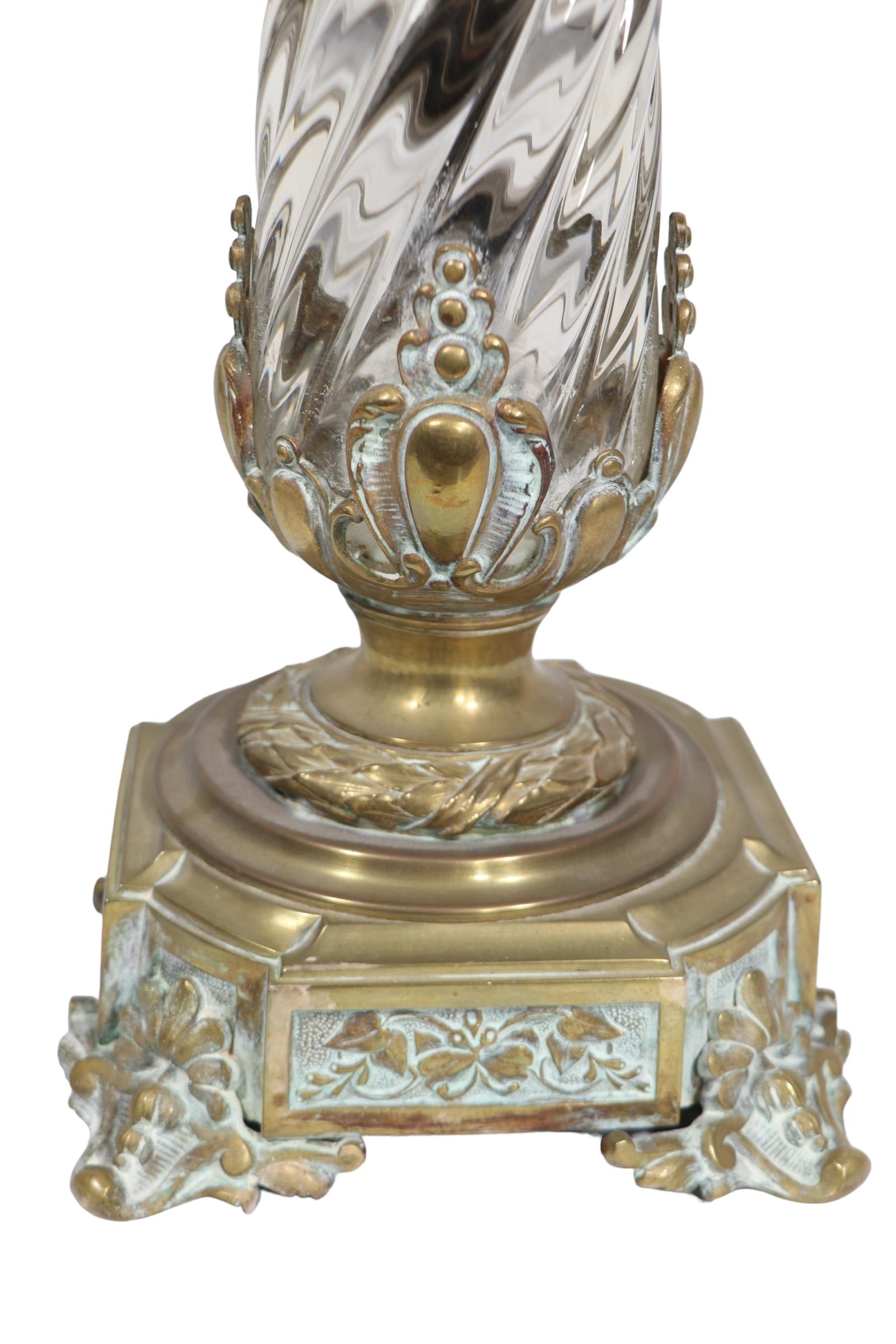 Crystal and Brass Swirl Twist Glass table Lamp att. to Baccarat c 19th C. For Sale 11