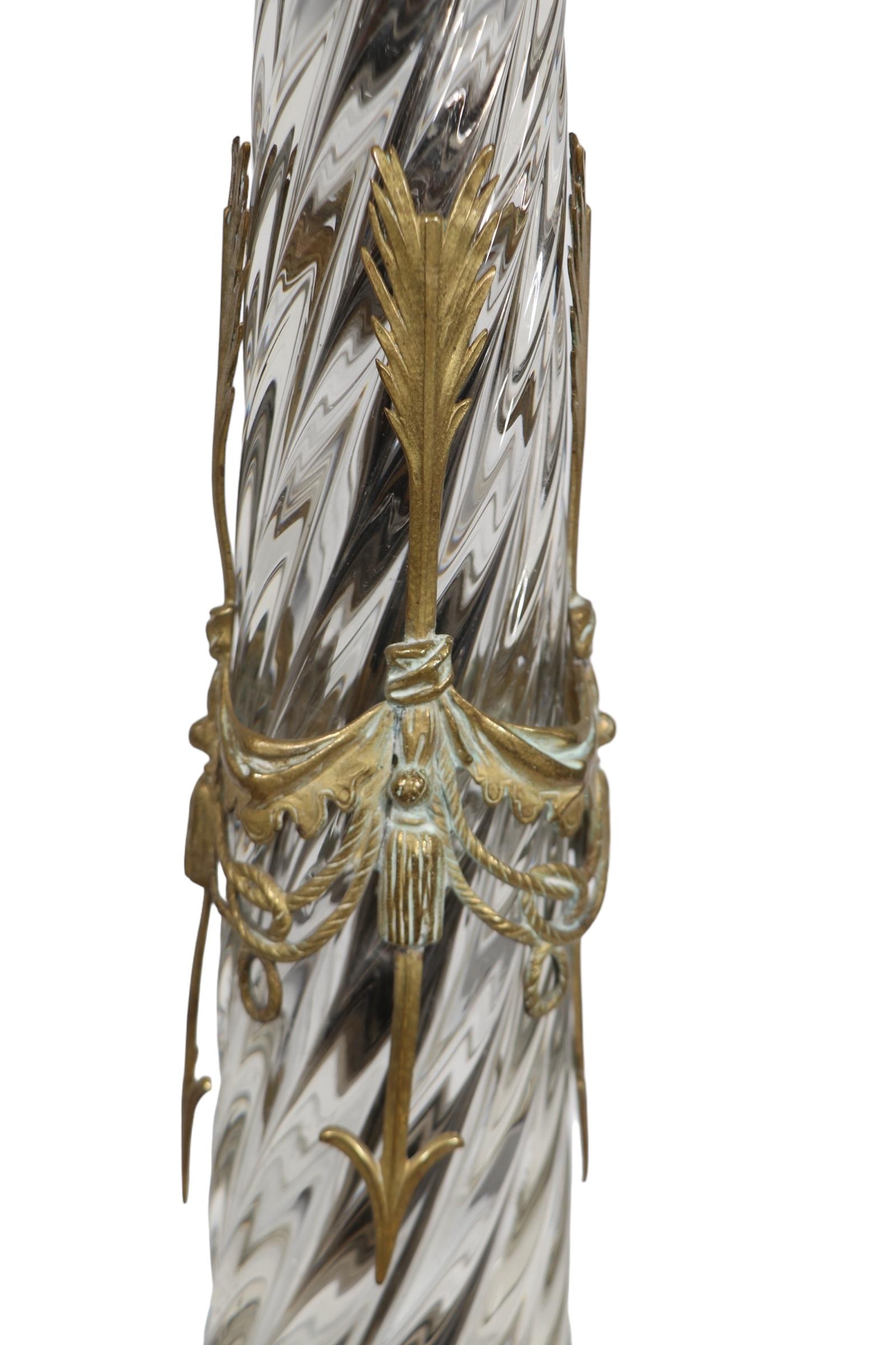 Crystal and Brass Swirl Twist Glass table Lamp att. to Baccarat c 19th C. For Sale 12