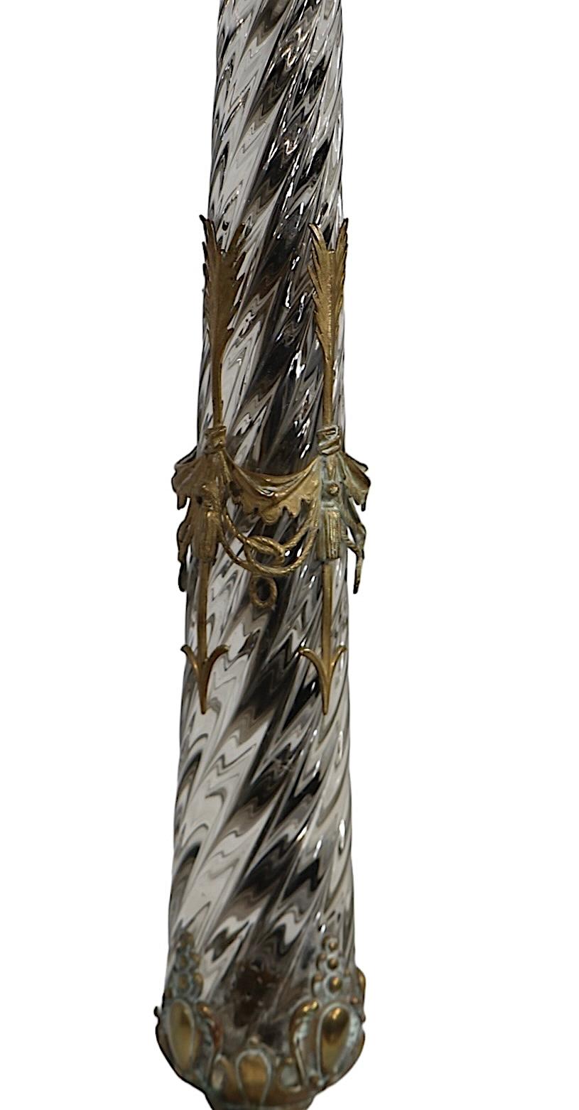 Crystal and Brass Swirl Twist Glass table Lamp att. to Baccarat c 19th C. In Good Condition For Sale In New York, NY