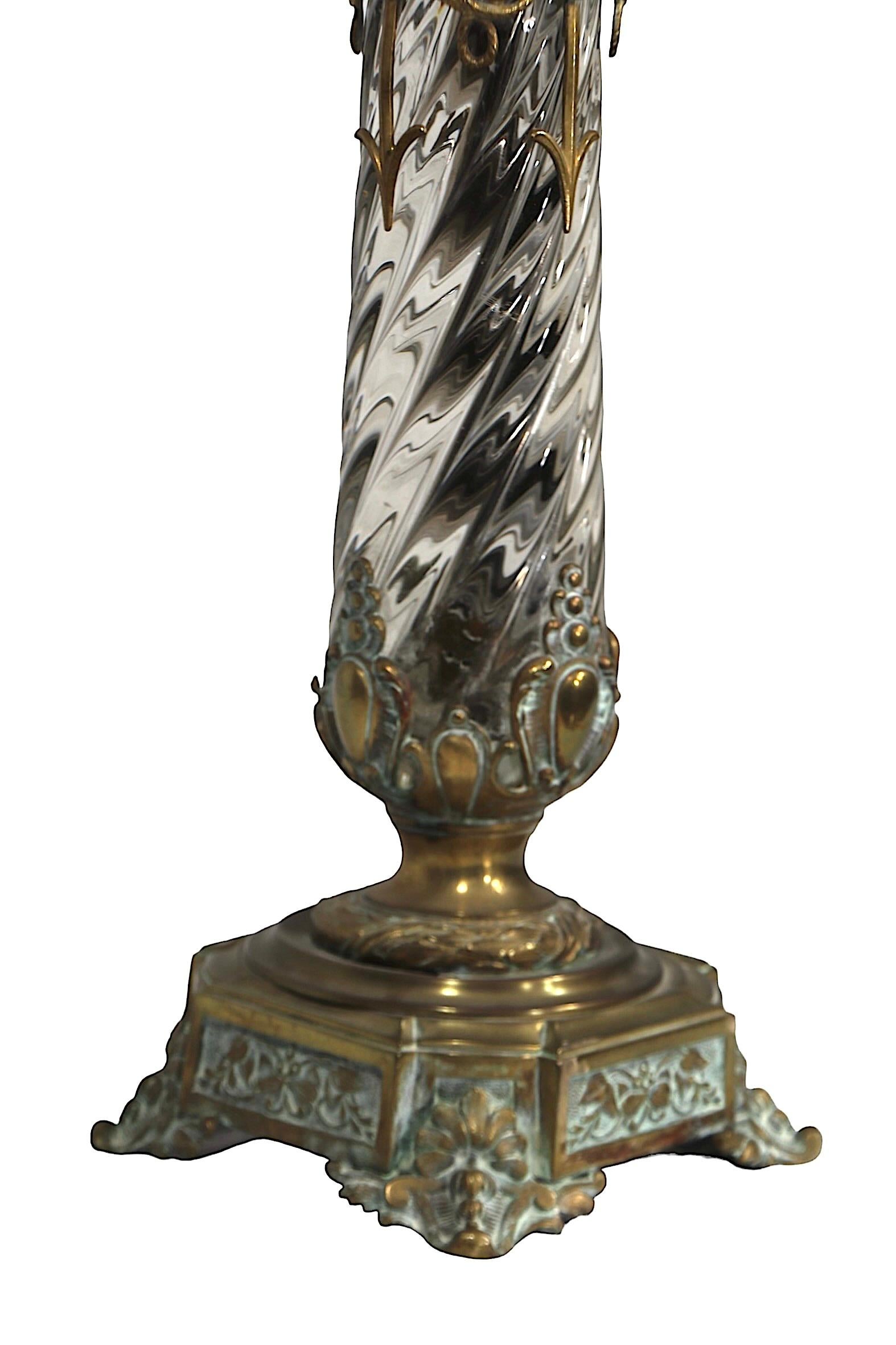 Crystal and Brass Swirl Twist Glass table Lamp att. to Baccarat c 19th C. For Sale 2