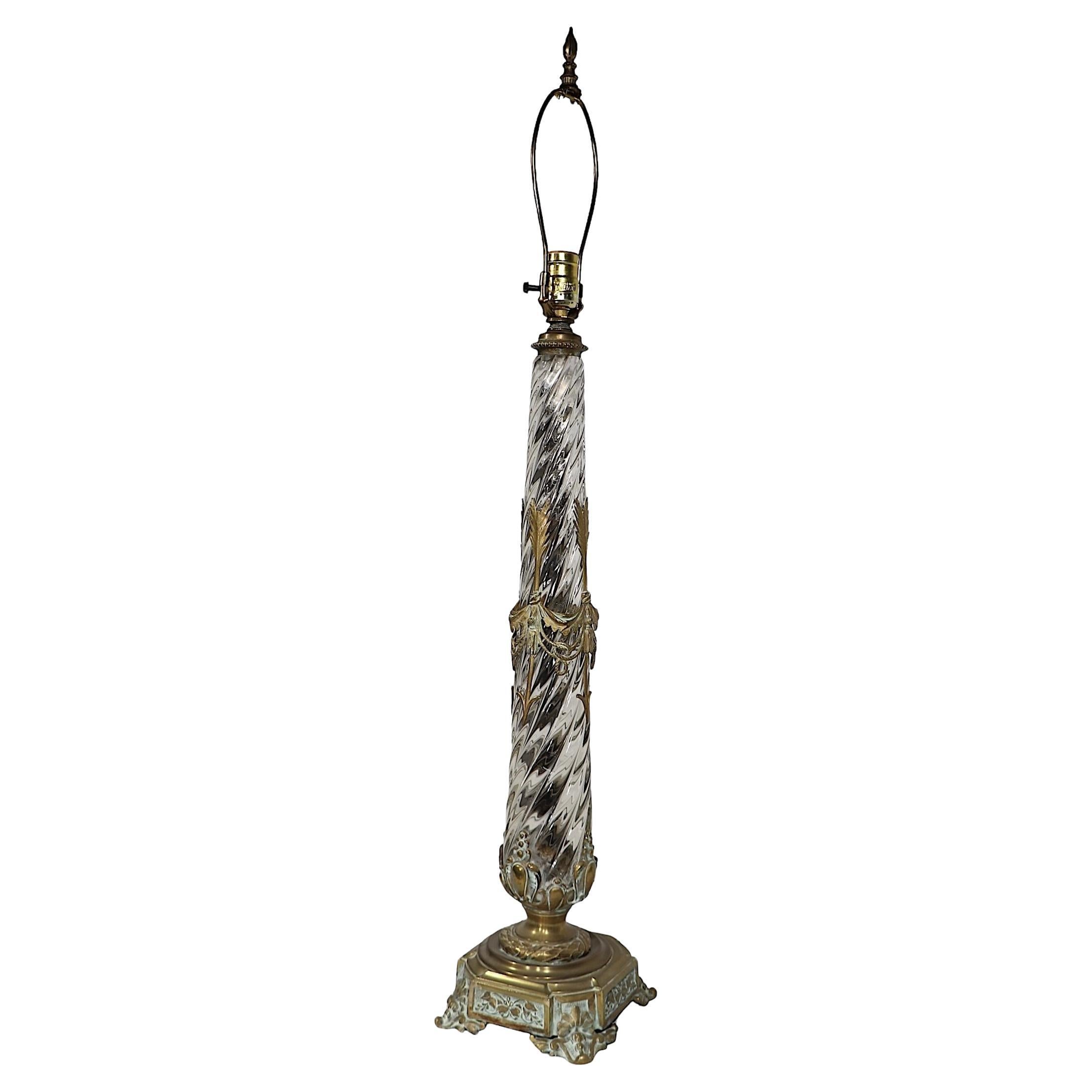 Crystal and Brass Swirl Twist Glass table Lamp att. to Baccarat c 19th C. For Sale