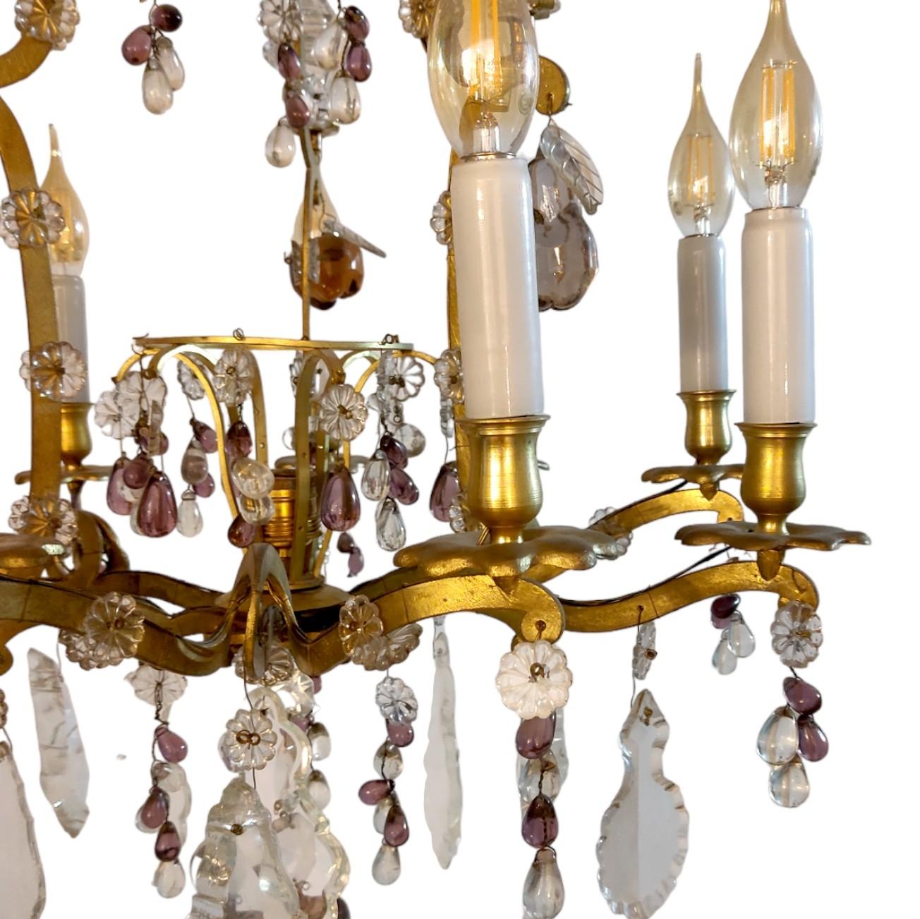 Crystal and Bronze Chandelier attr. to Maison Baguès, France, circa 1880 In Fair Condition For Sale In Ciudad Autónoma Buenos Aires, AR