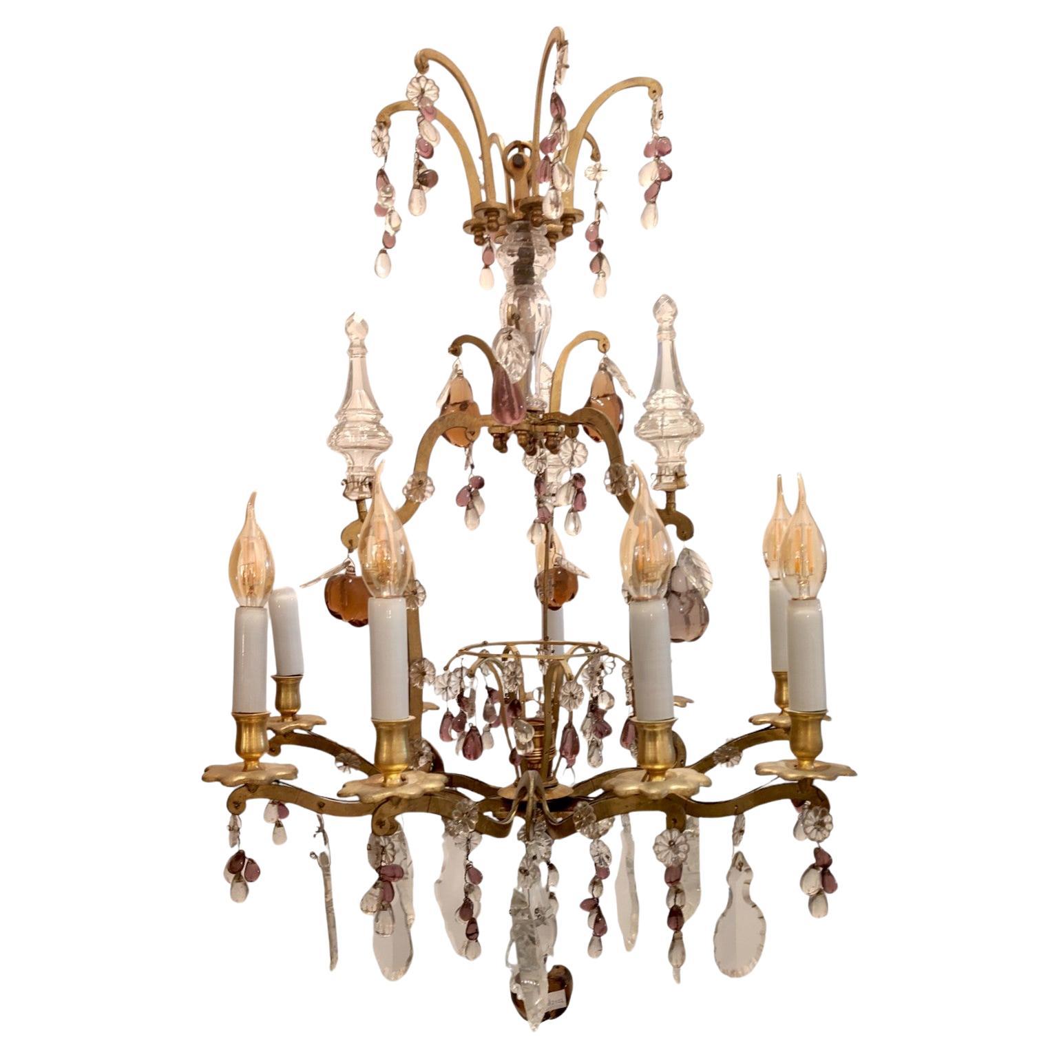 Crystal and Bronze Chandelier attr. to Maison Baguès, France, circa 1880 For Sale
