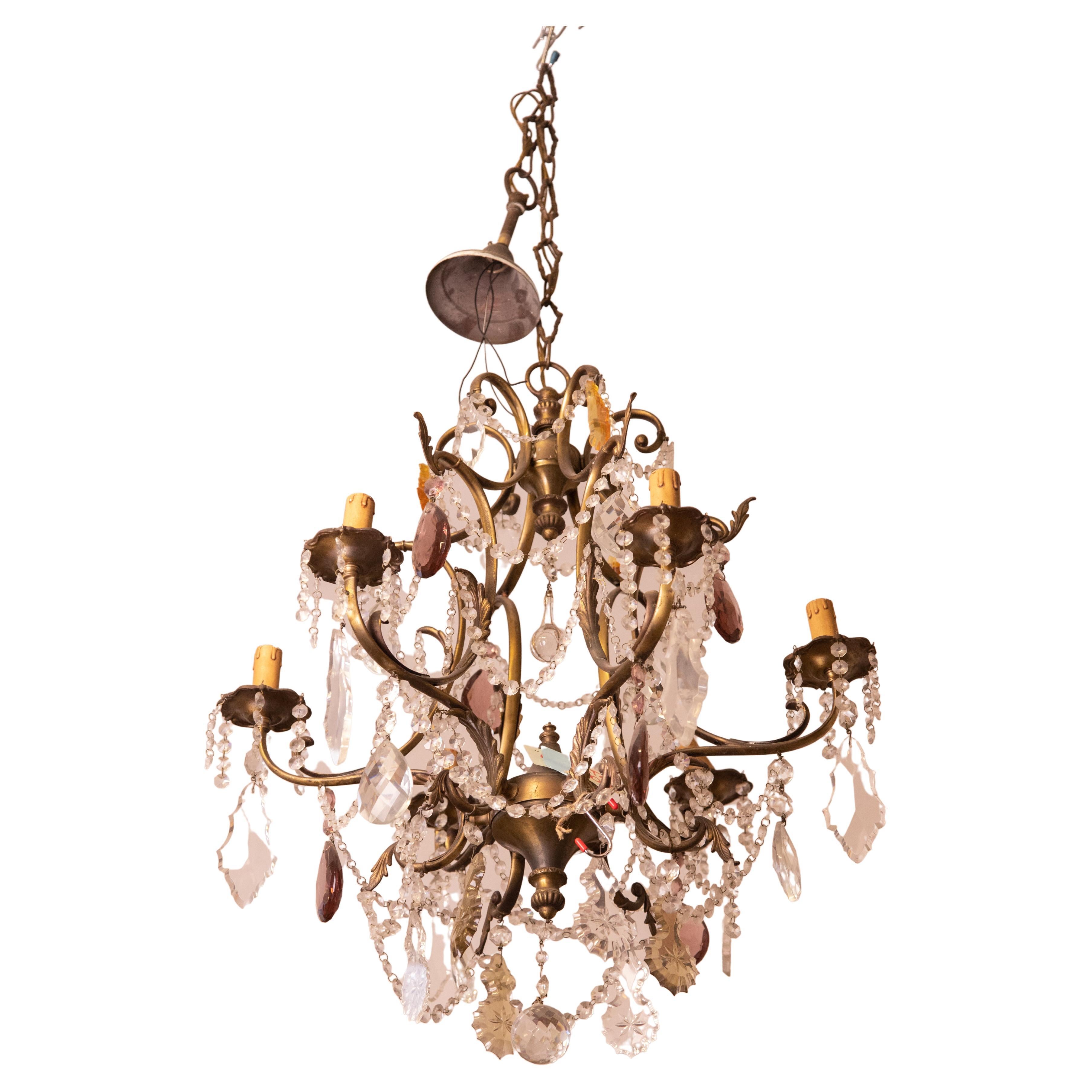 Crystal Chandelier with Aubergine Drops For Sale at 1stDibs