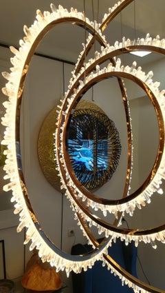 Rock crystal and Brass Circles Ceiling Light