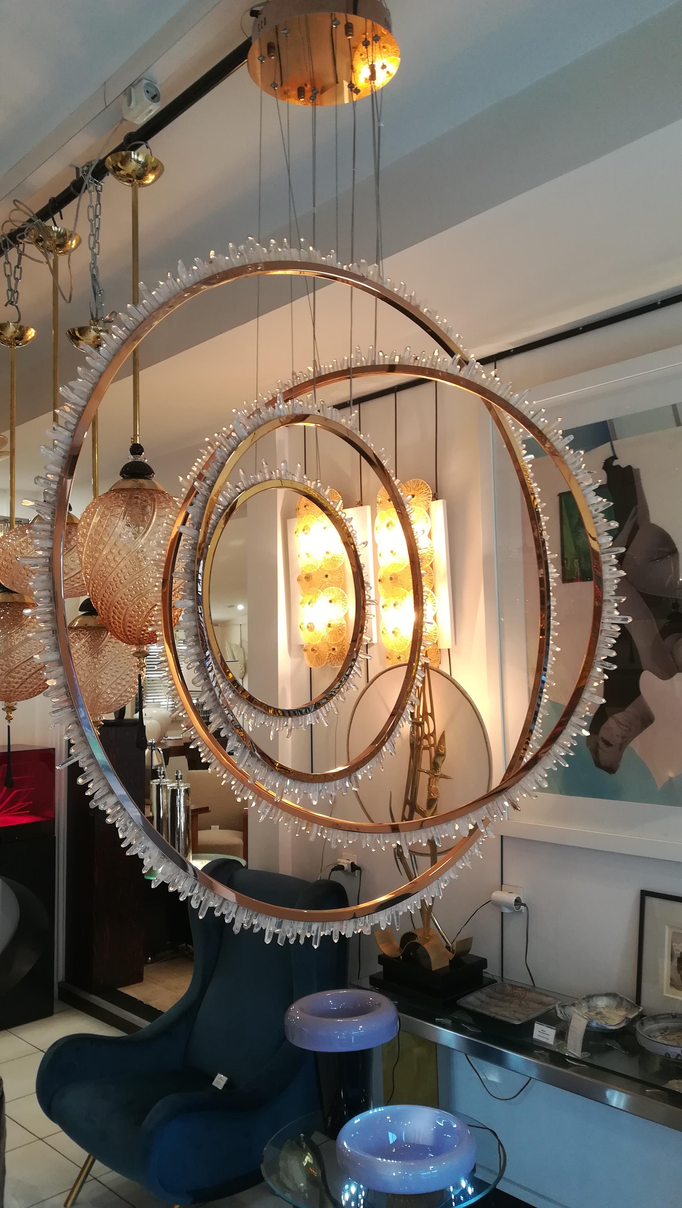 Rock crystal and Brass Circles Ceiling Light For Sale 1