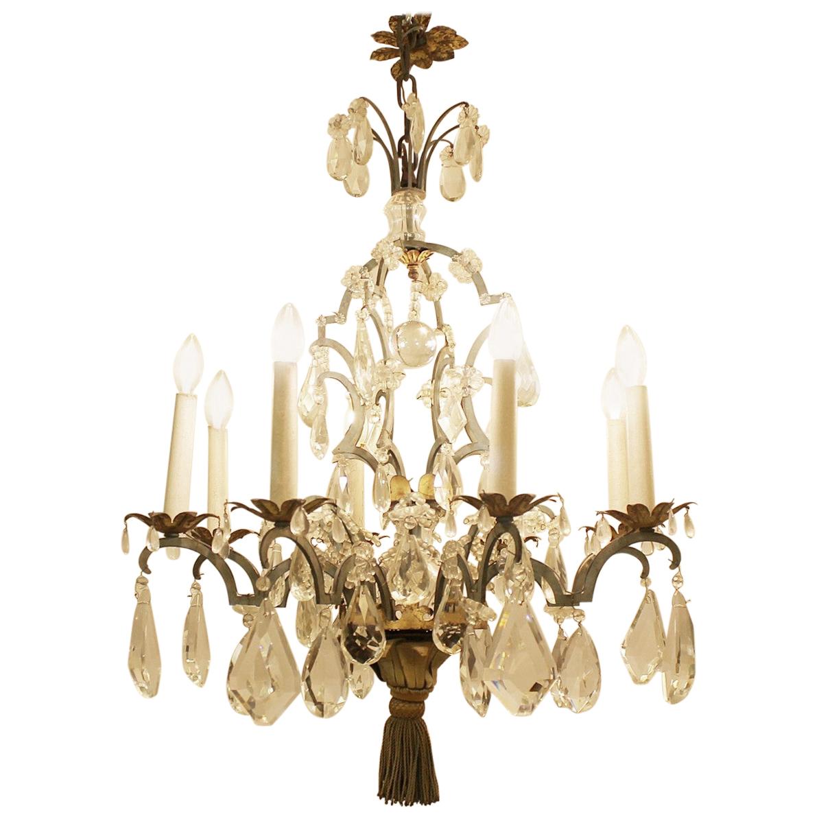 Crystal and Bronze Eight-Light Chandelier, 19th Century
