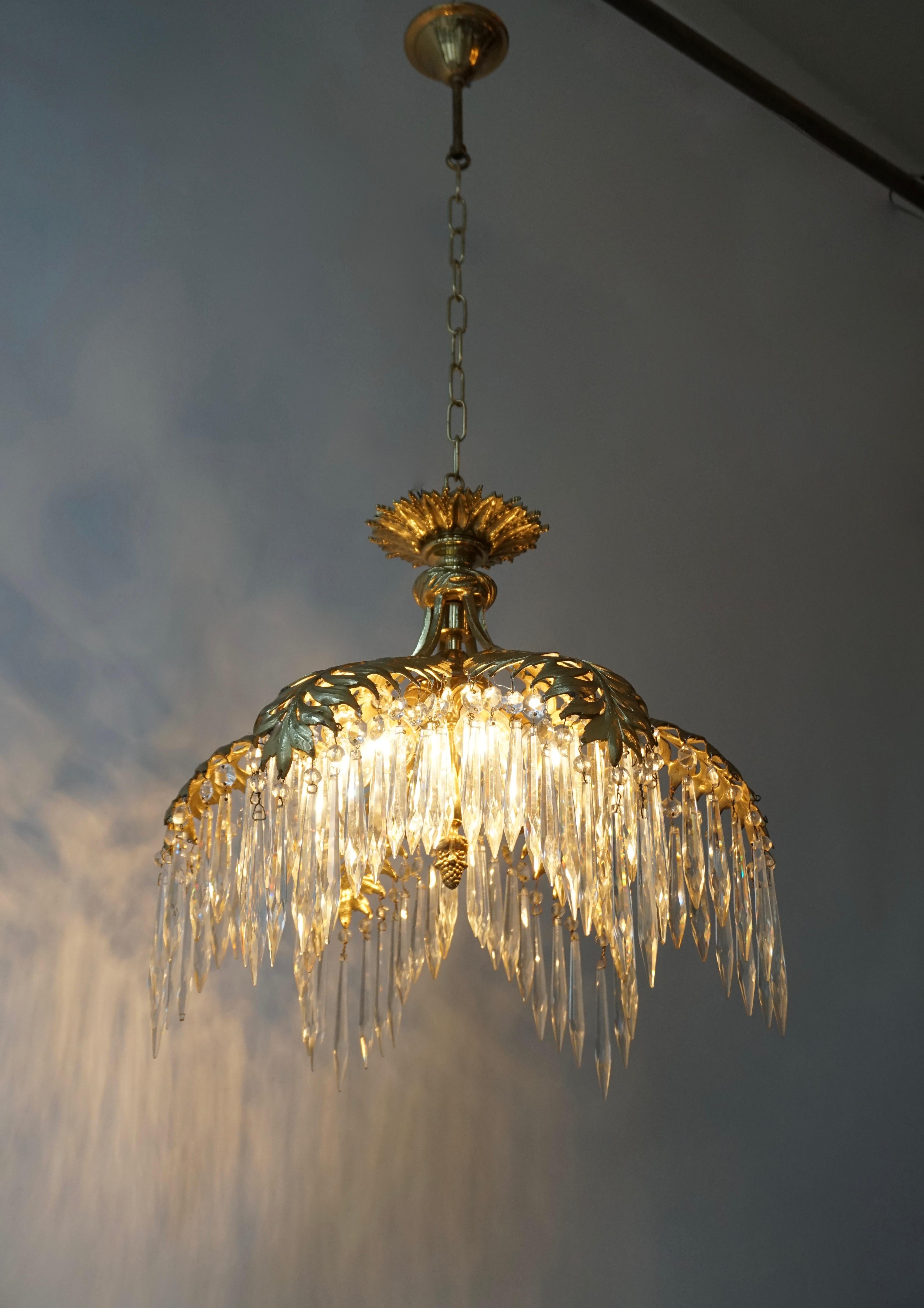 Crystal and Bronze Gilt Palm Leaf Chandelier by Maison Jansen 1