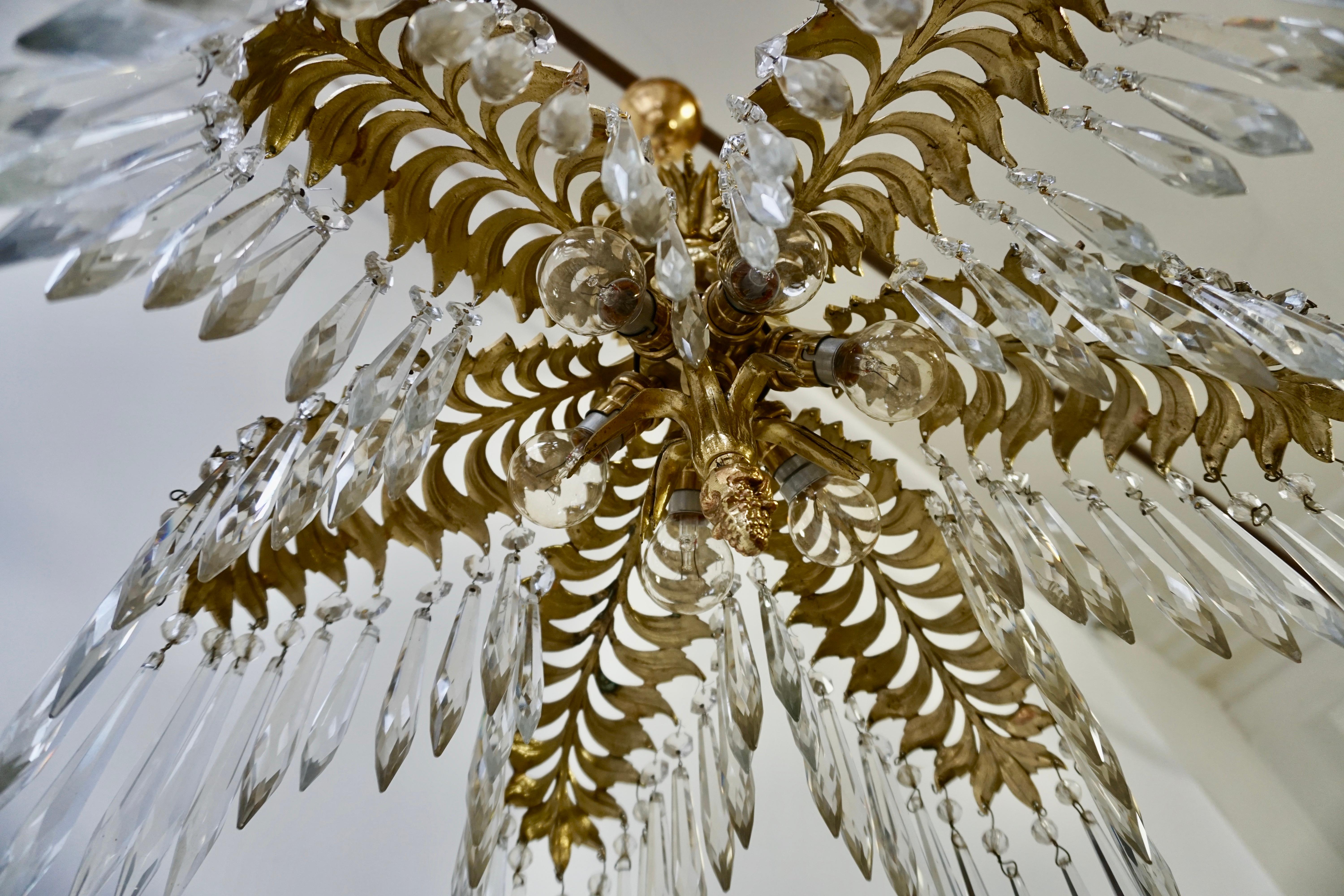 Crystal and Bronze Gilt Palm Leaf Chandelier by Maison Jansen 4