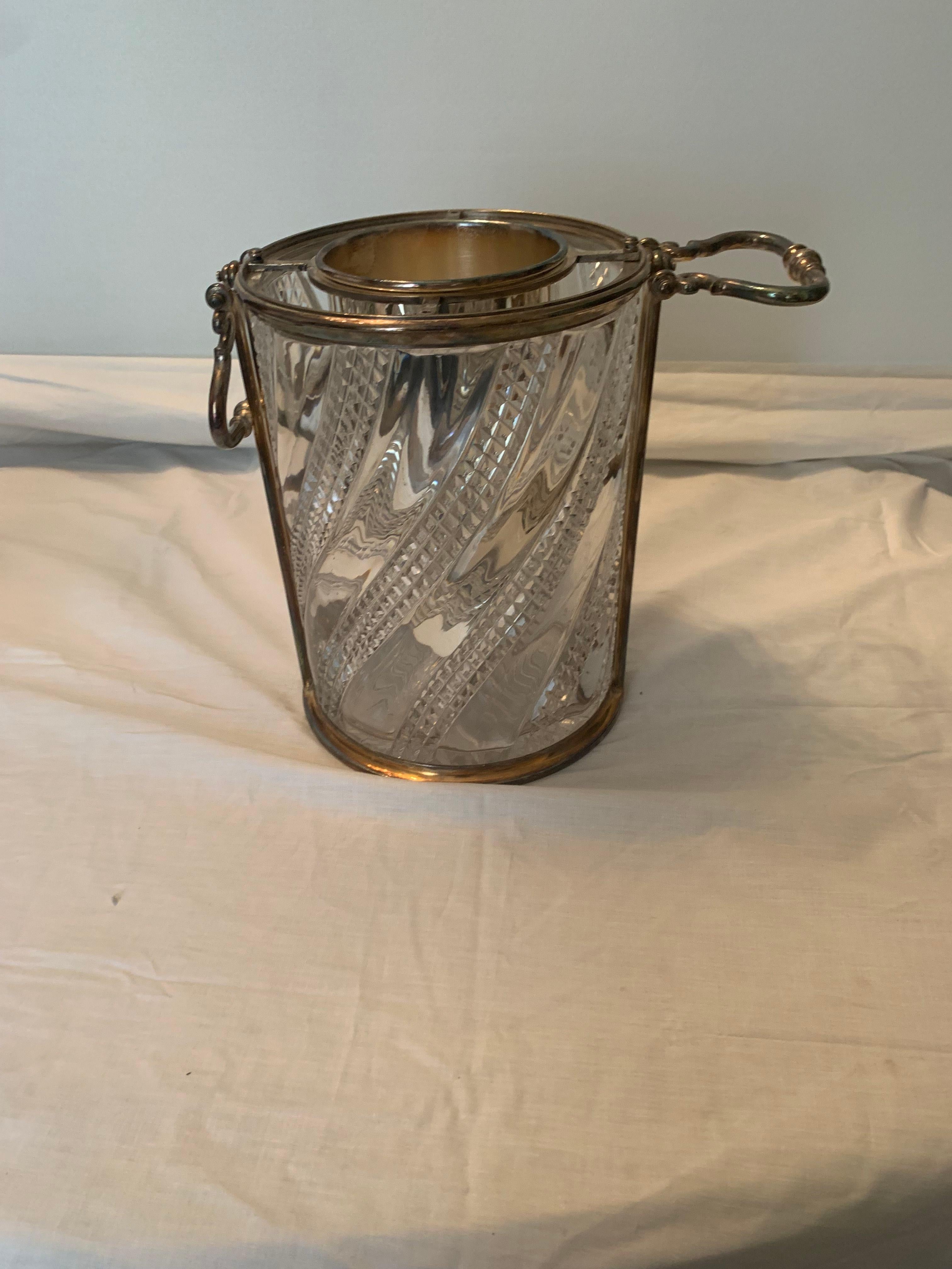 Mid-20th Century Crystal and bronze ice buckets probably by baccarat For Sale