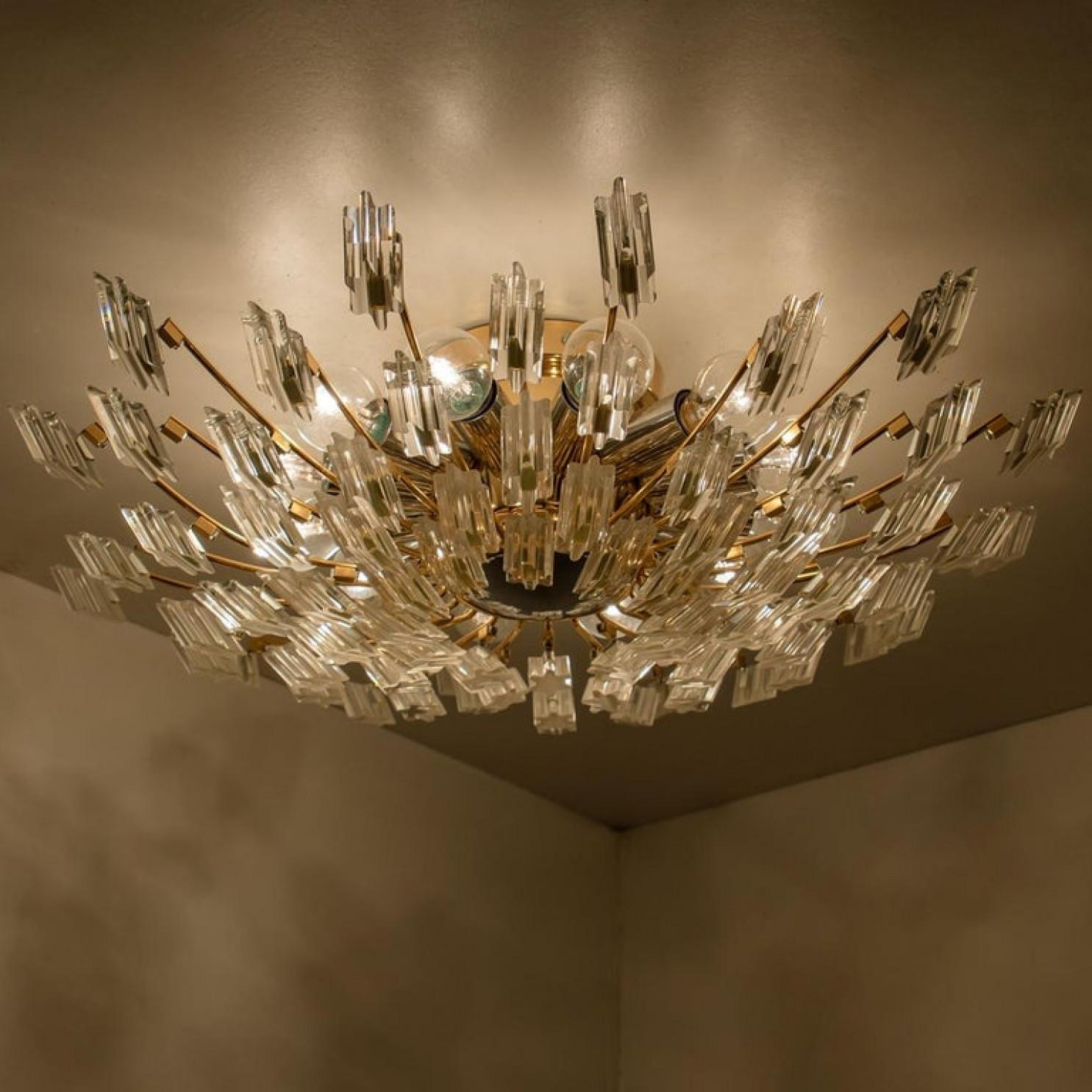 Other Crystal and Gilded Brass by Oscar Torlasco for StilKronen Flush Mount / Wall, 19 For Sale