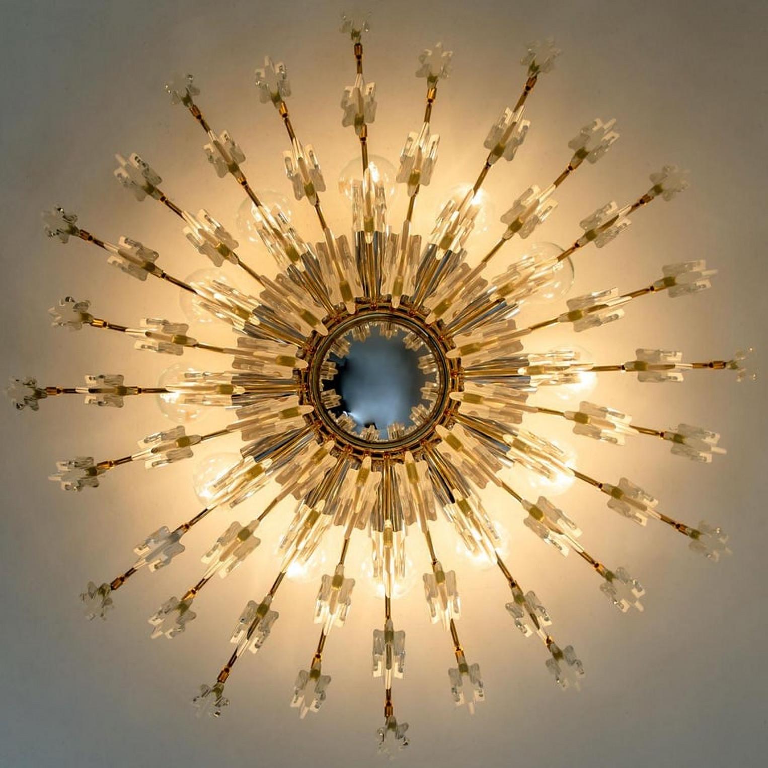 Italian Crystal and Gilded Brass by Oscar Torlasco for StilKronen Flush Mount / Wall, 19 For Sale
