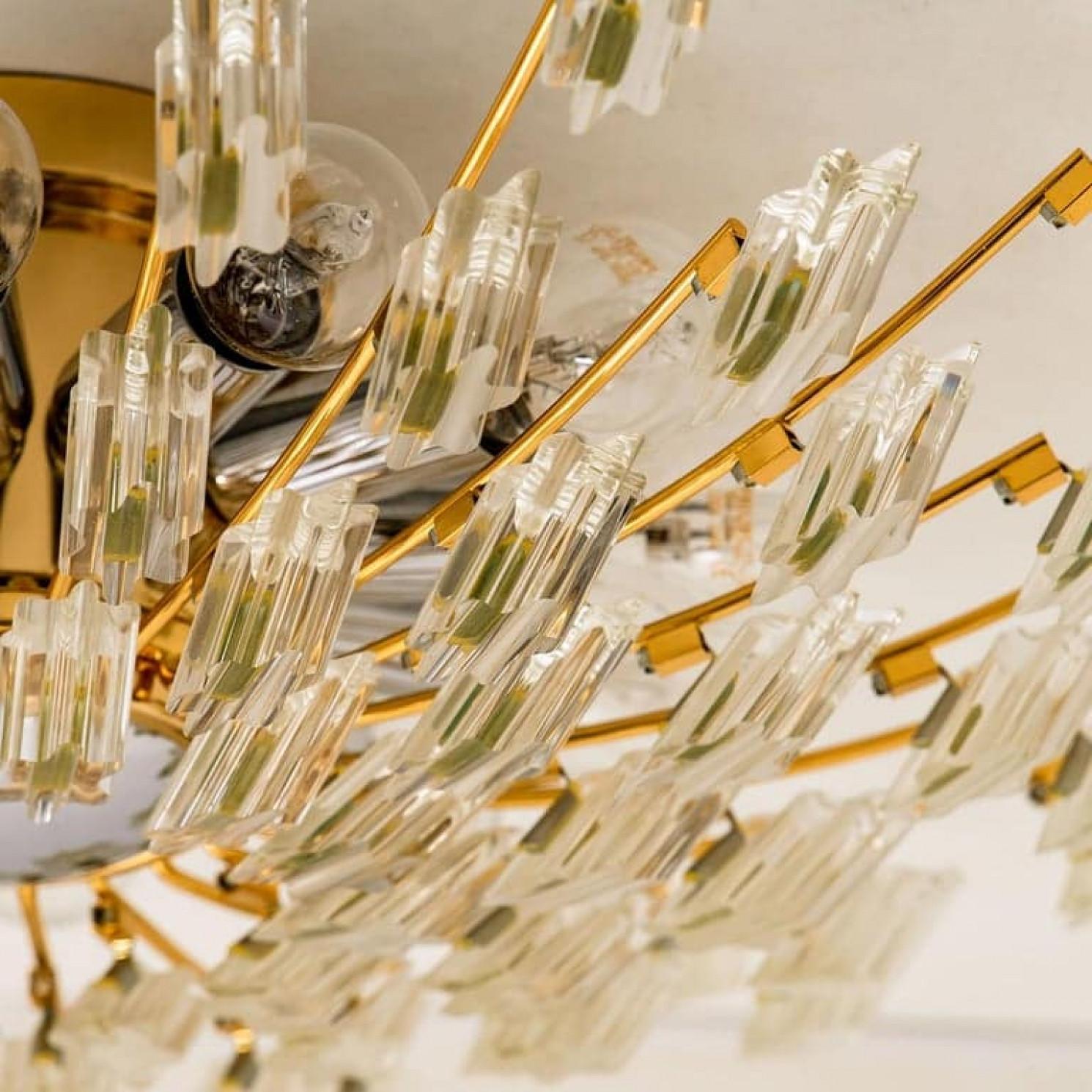 Italian Crystal and Gilded Brass by Oscar Torlasco for StilKronen Flush Mount / Wall, 19 For Sale
