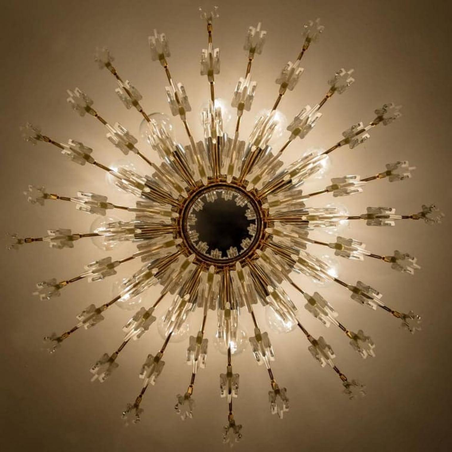 Crystal and Gilded Brass by Oscar Torlasco for StilKronen Flush Mount / Wall, 19 In Good Condition For Sale In Rijssen, NL
