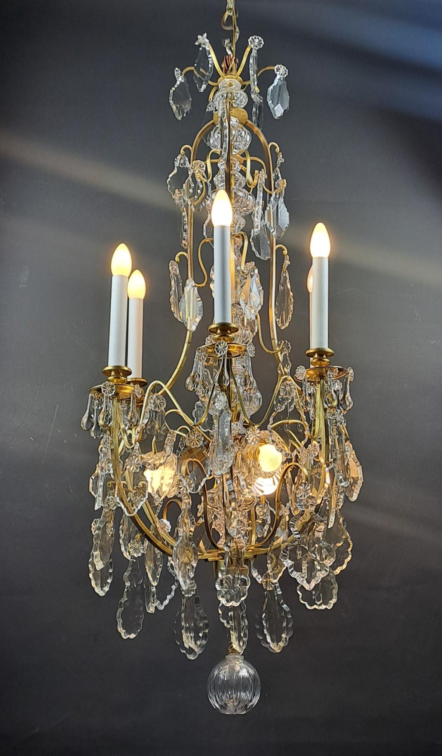 Crystal And Gilded Bronze Cage Chandelier For Sale 3