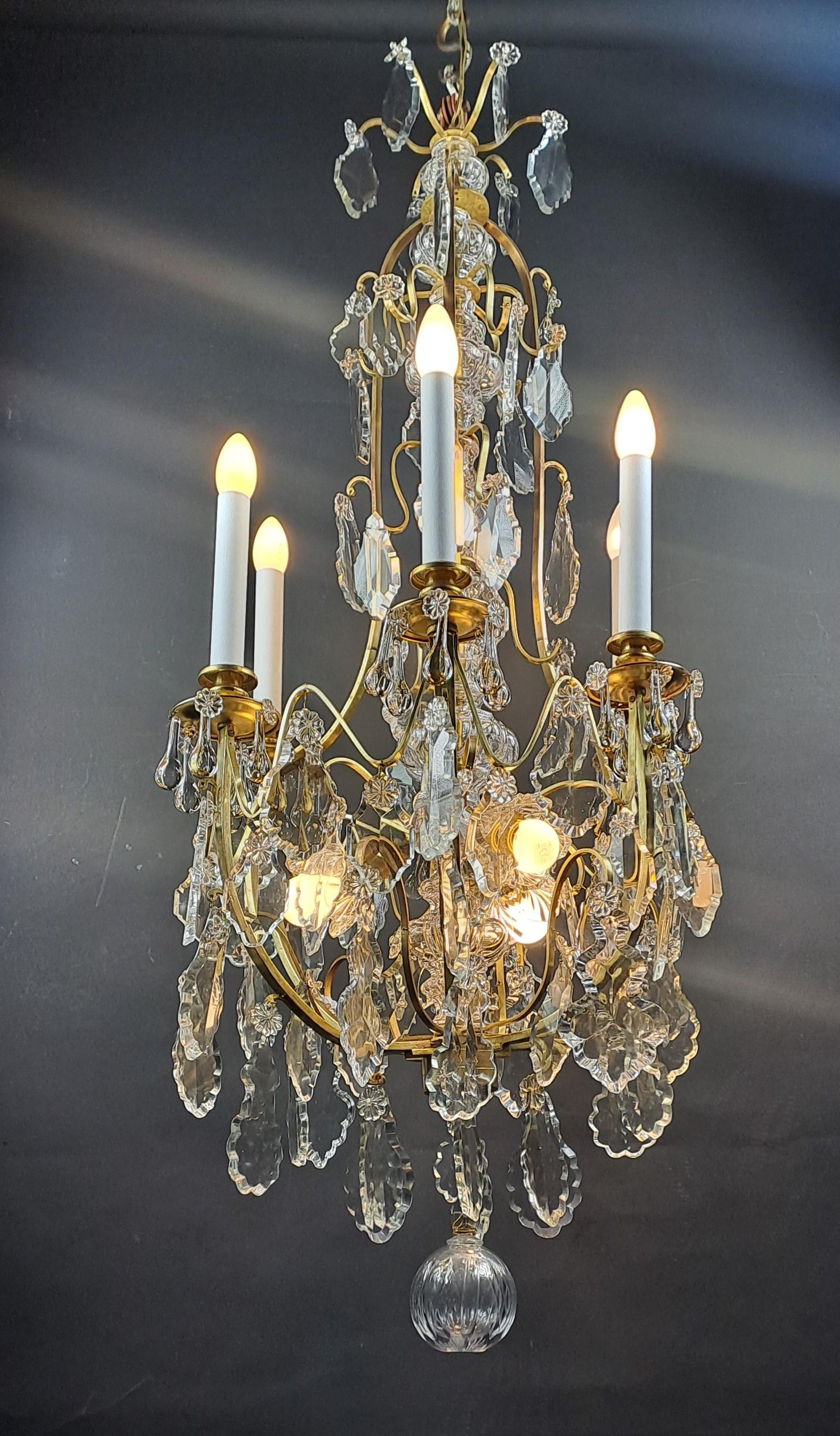 Crystal And Gilded Bronze Cage Chandelier For Sale 4
