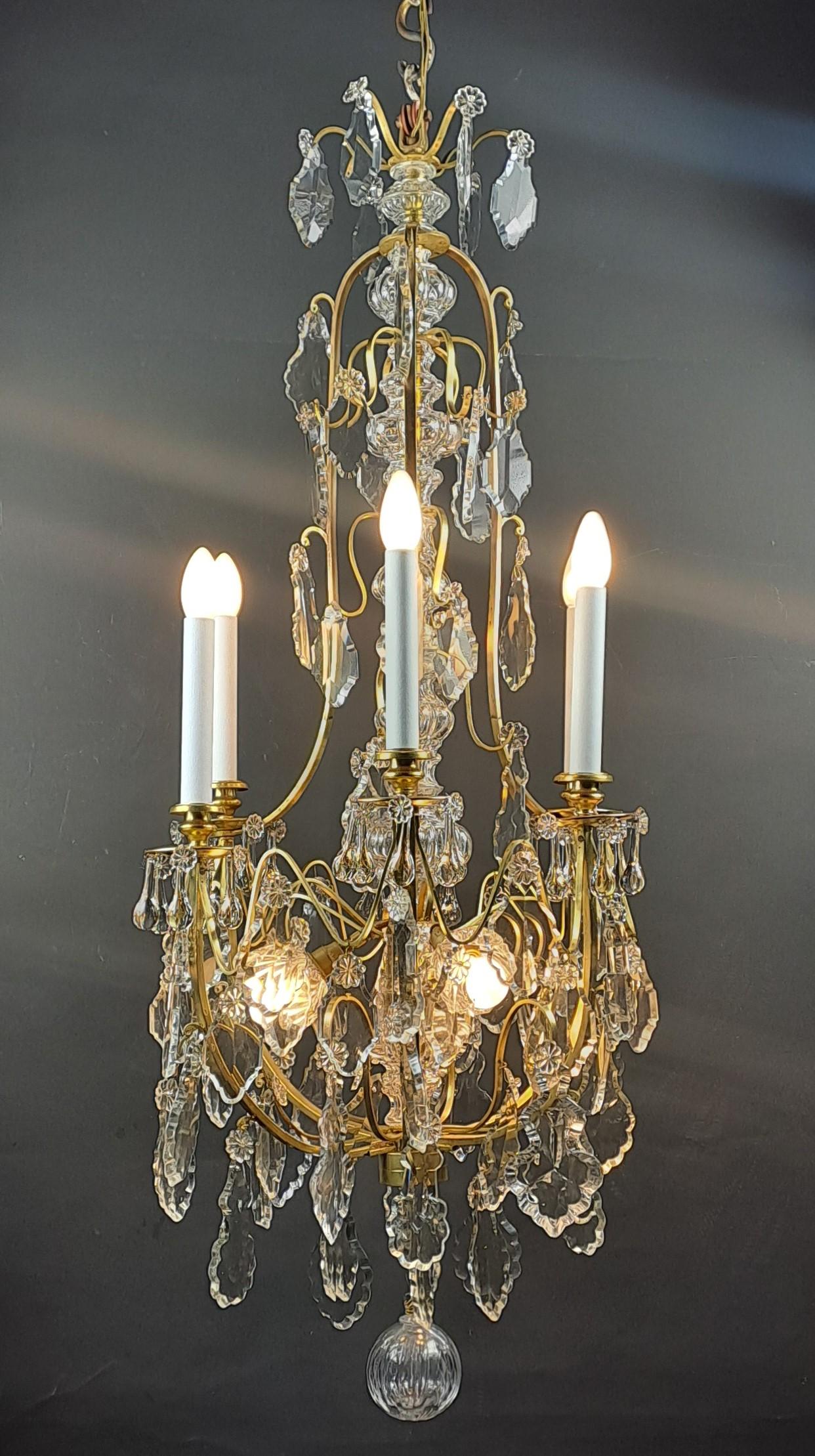 Crystal And Gilded Bronze Cage Chandelier For Sale 5