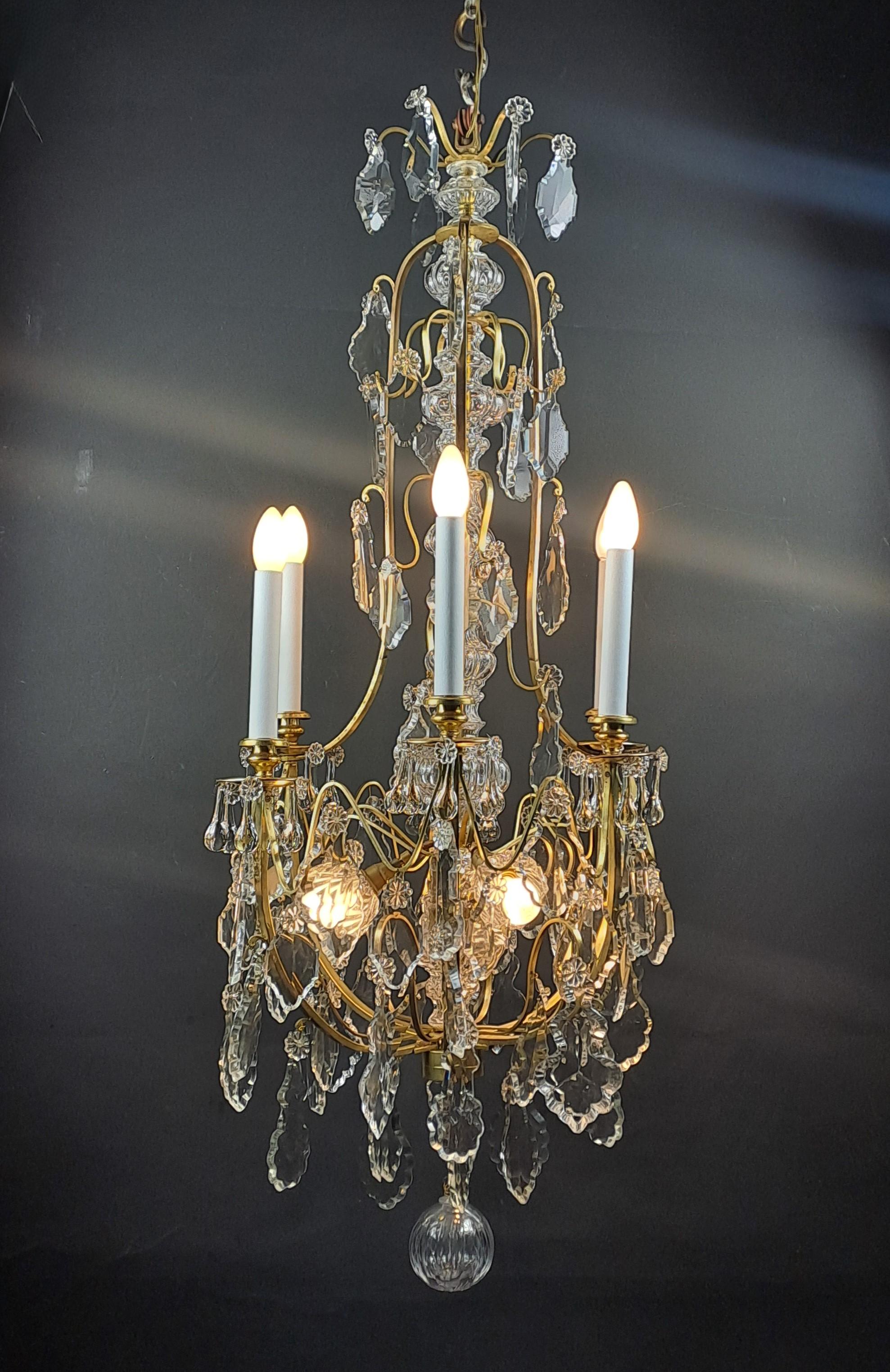 Crystal And Gilded Bronze Cage Chandelier For Sale 6