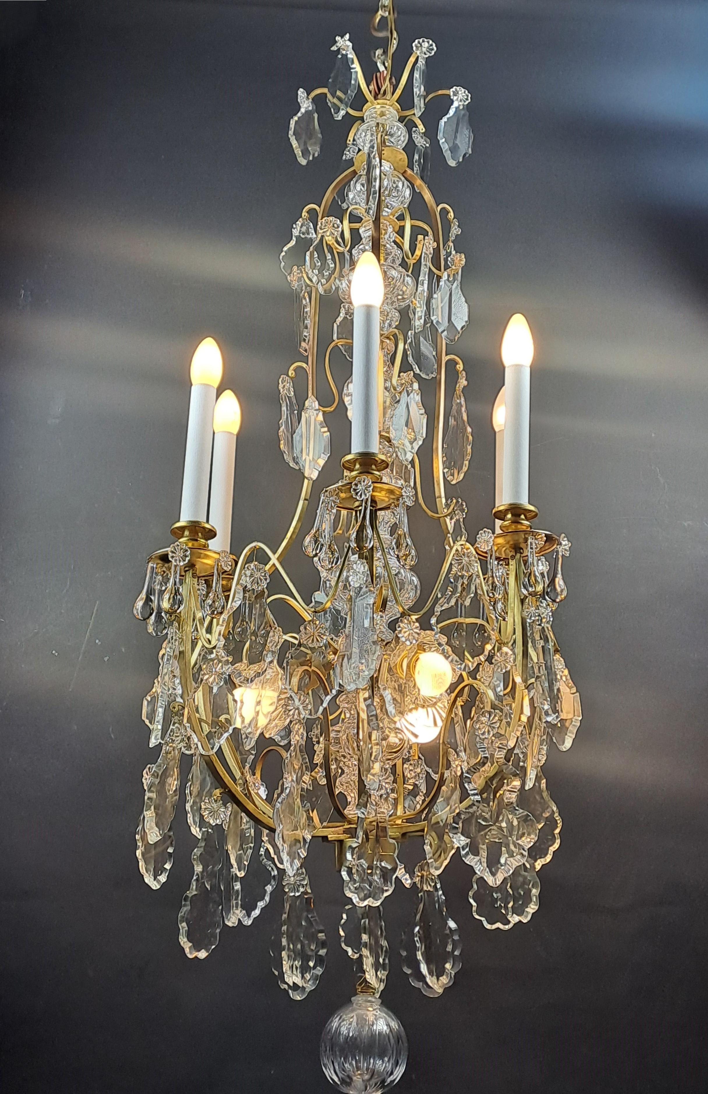 Louis XV Crystal And Gilded Bronze Cage Chandelier For Sale