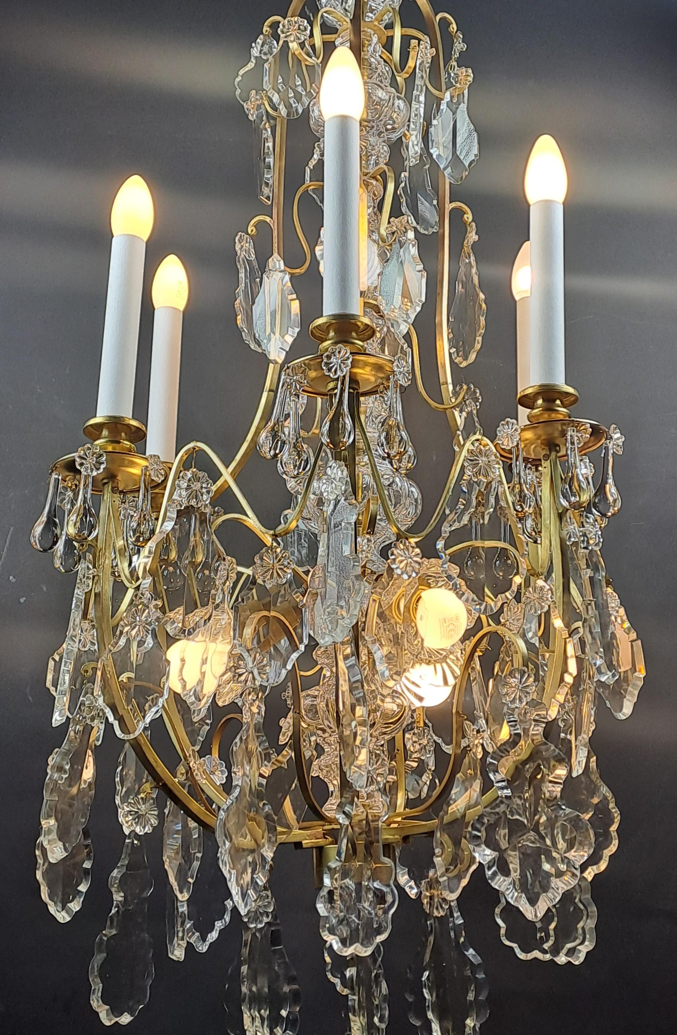 Gilt Crystal And Gilded Bronze Cage Chandelier For Sale