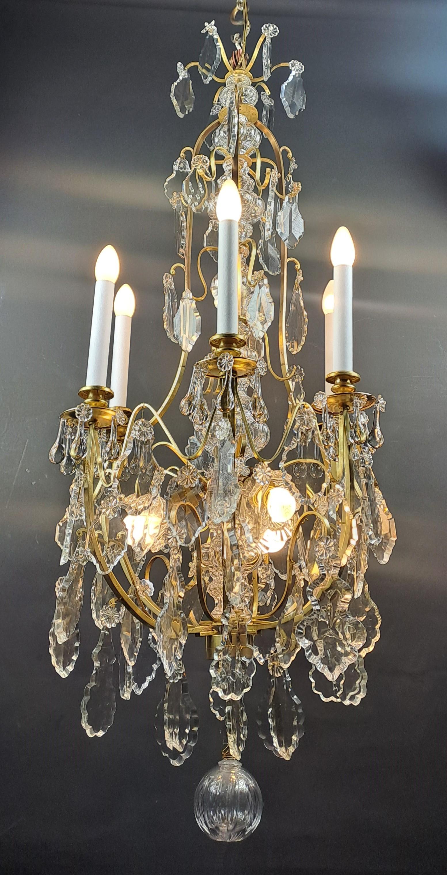 Crystal And Gilded Bronze Cage Chandelier In Good Condition For Sale In BARSAC, FR