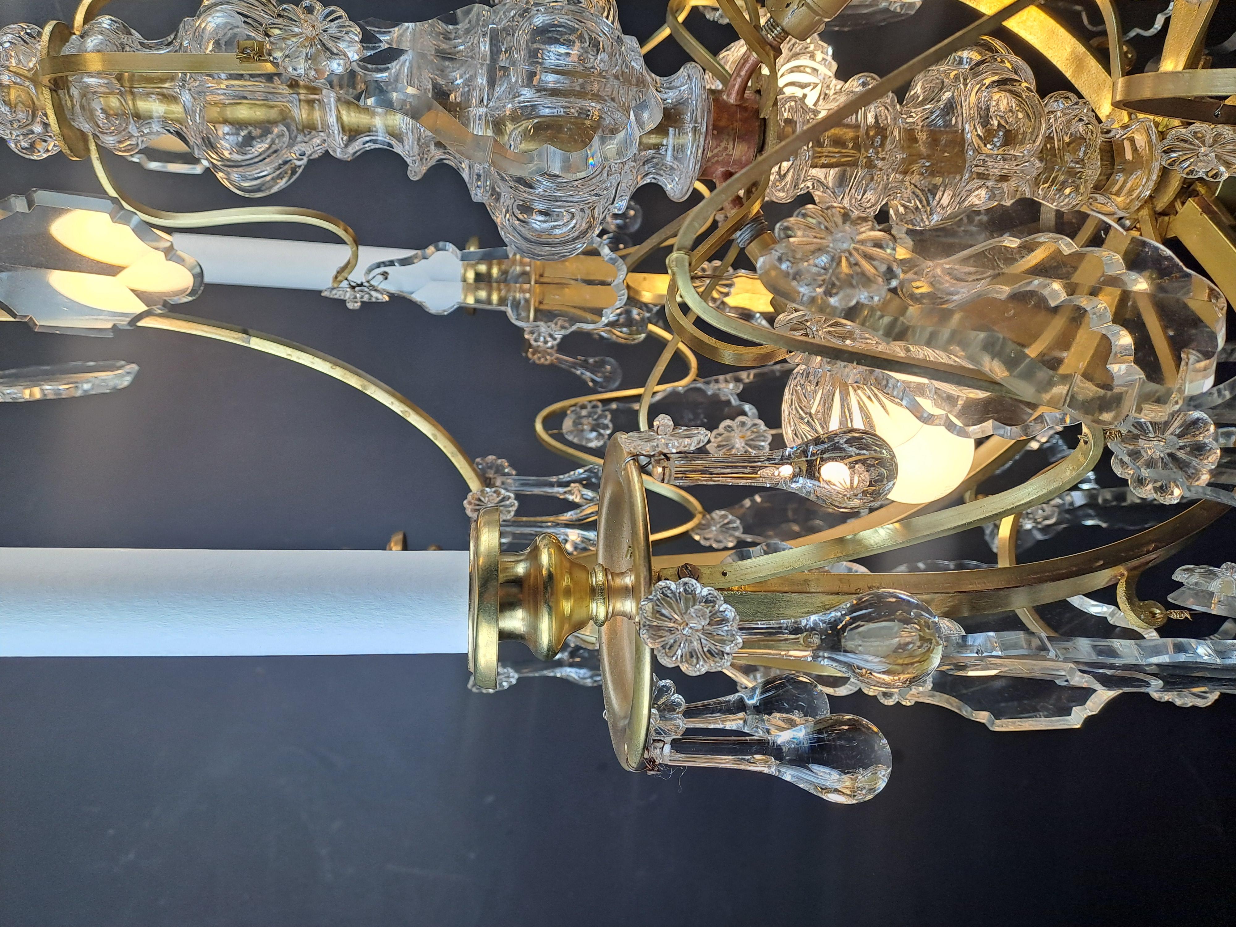 19th Century Crystal And Gilded Bronze Cage Chandelier For Sale