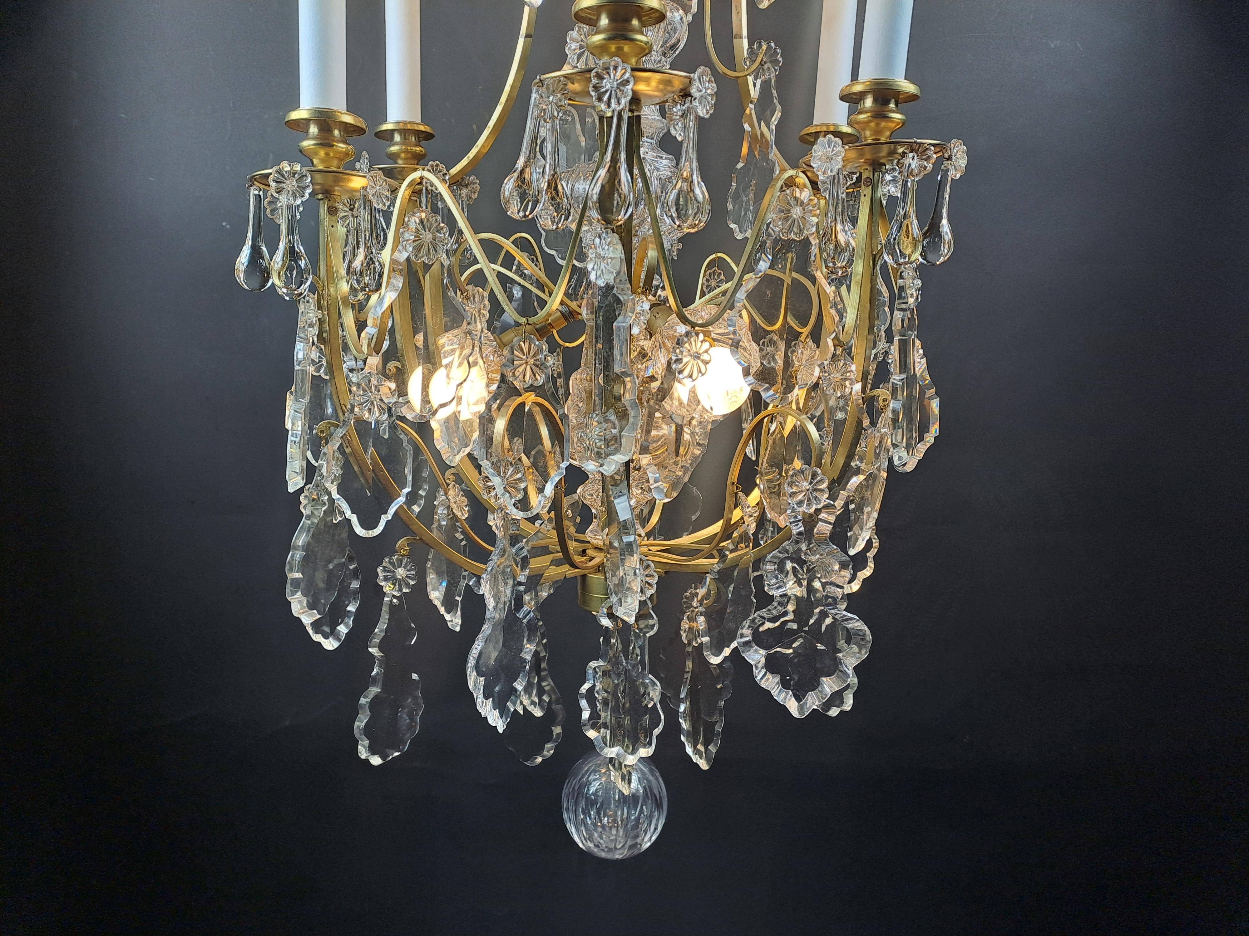Crystal And Gilded Bronze Cage Chandelier For Sale 1