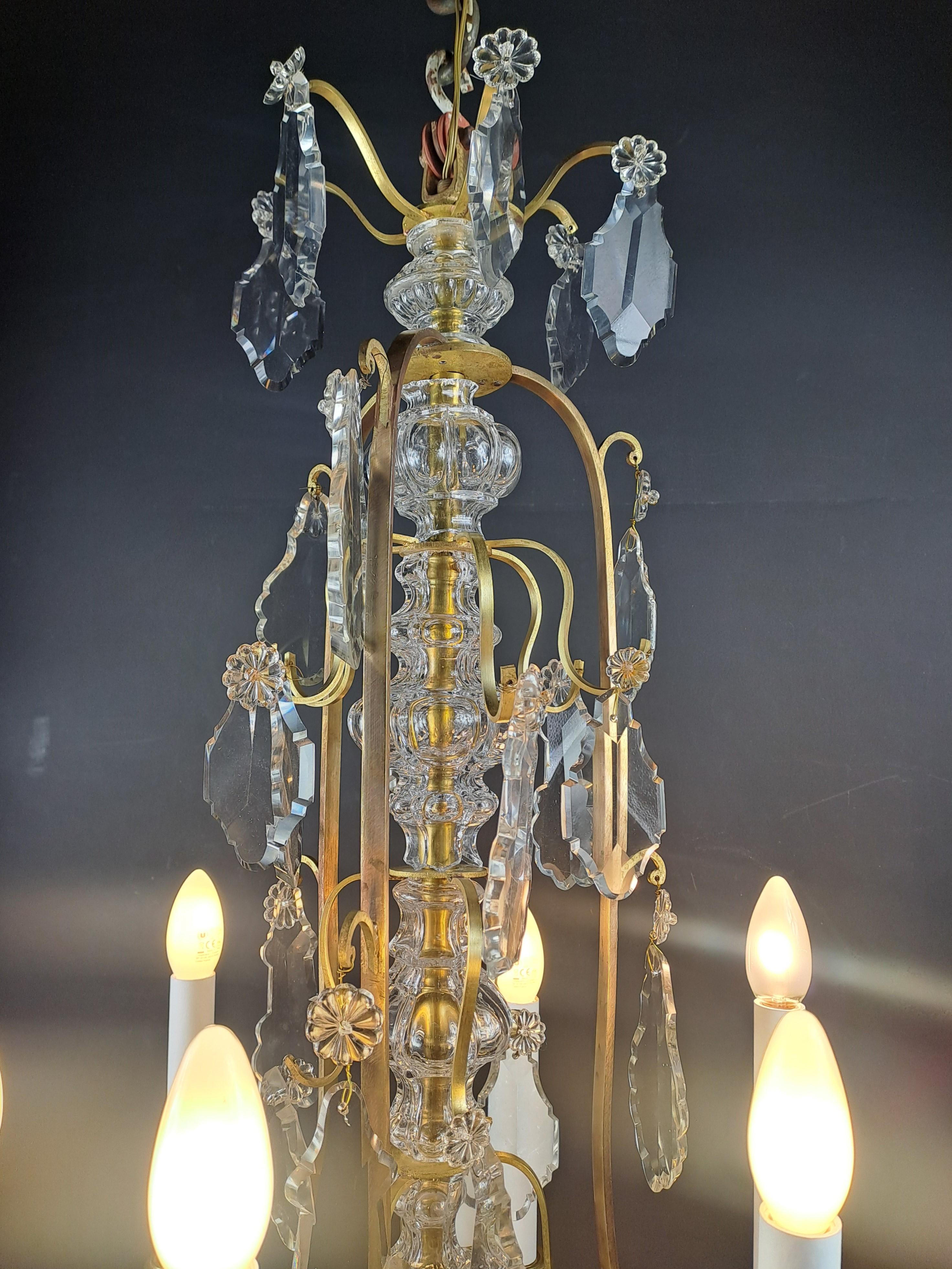 Crystal And Gilded Bronze Cage Chandelier For Sale 2