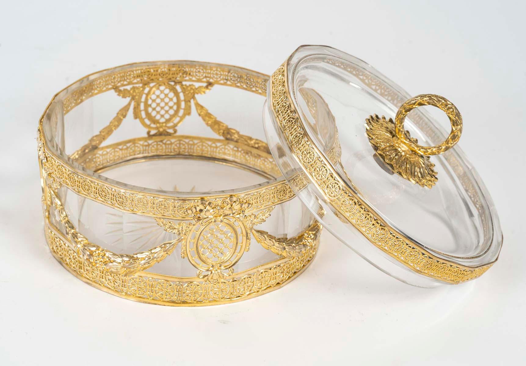French Crystal and Gilt Brass Box, 19th Century, Napoleon III Period.