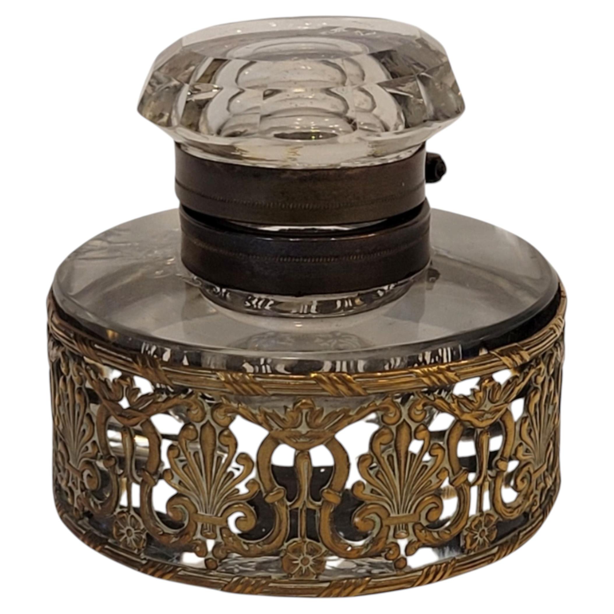 Tintero de cristal y bronce dorado, Luis XVI, Francia