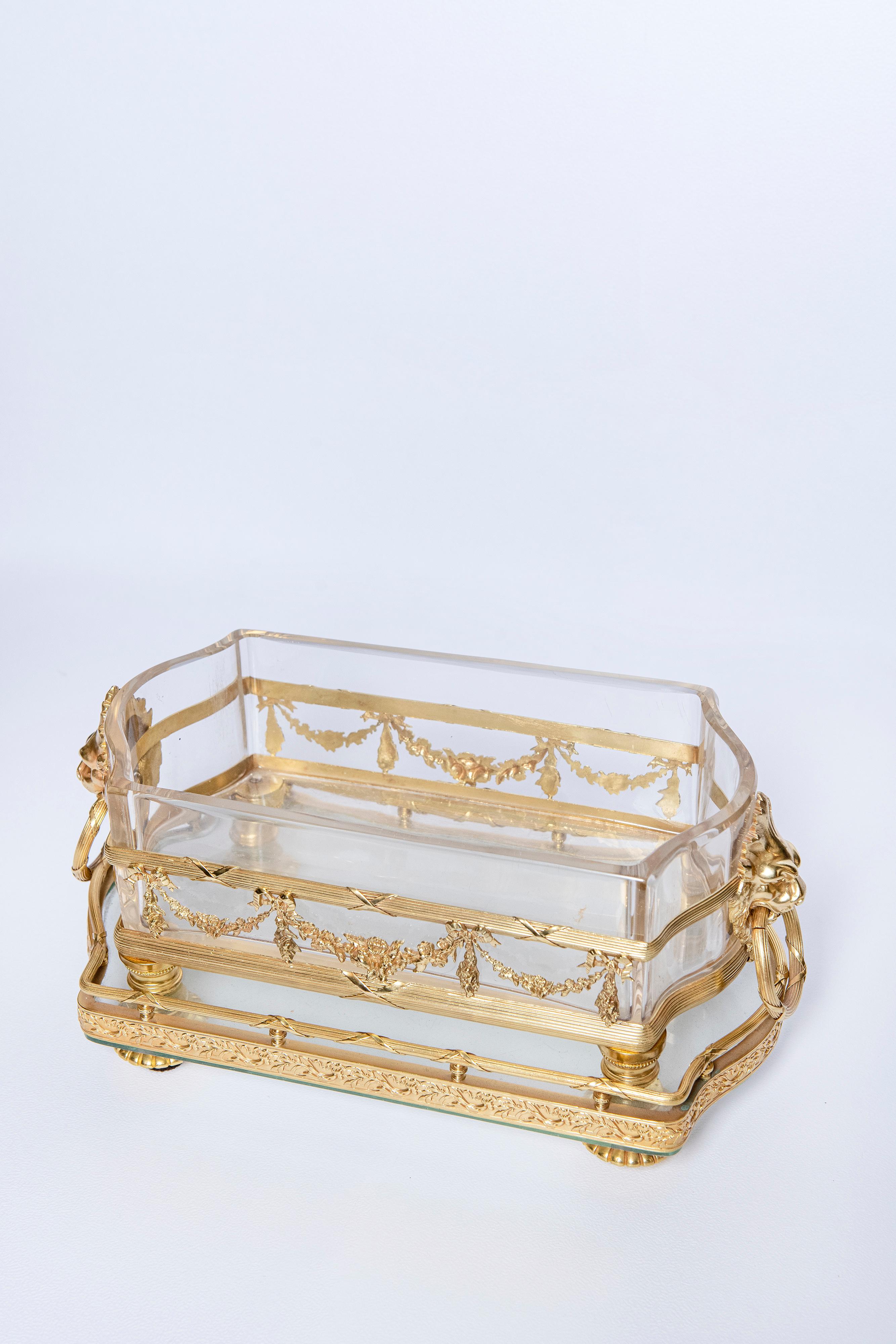 Neoclassical Crystal and Gilt Bronze Jardinière, France, Late 19th Century For Sale