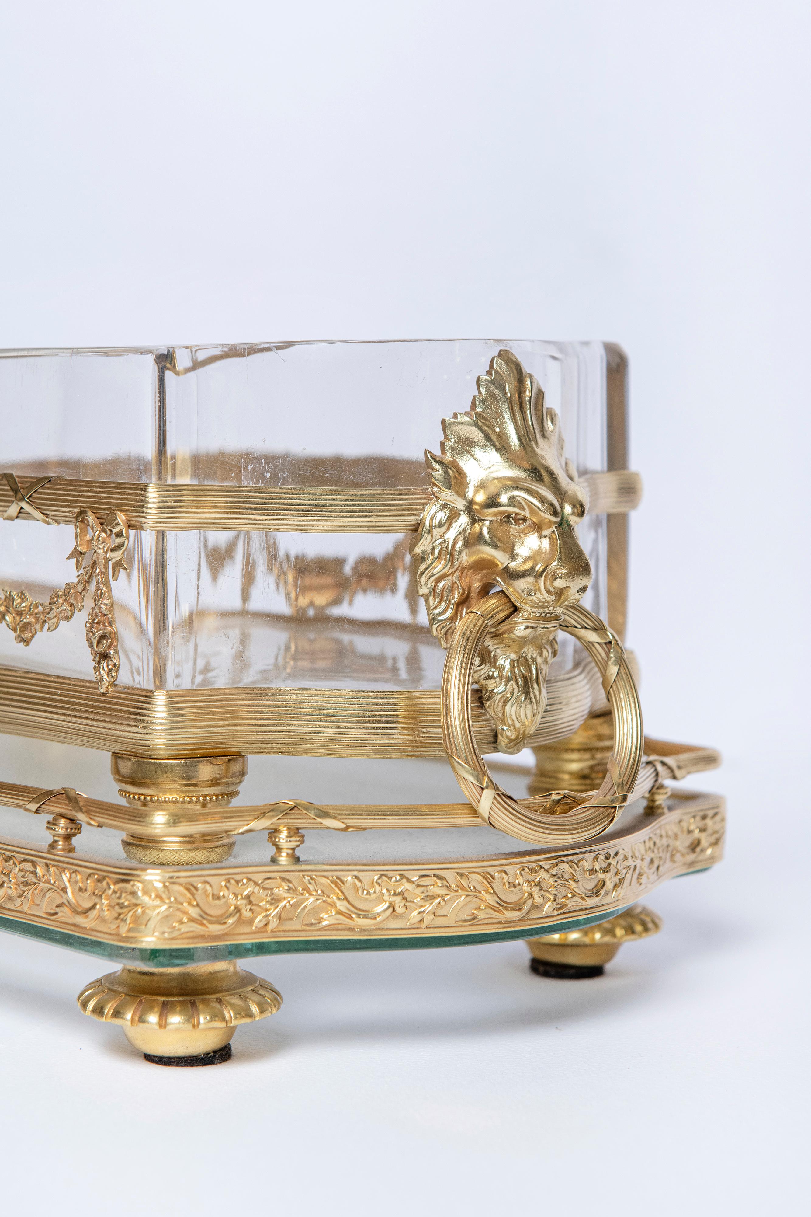 French Crystal and Gilt Bronze Jardinière, France, Late 19th Century For Sale