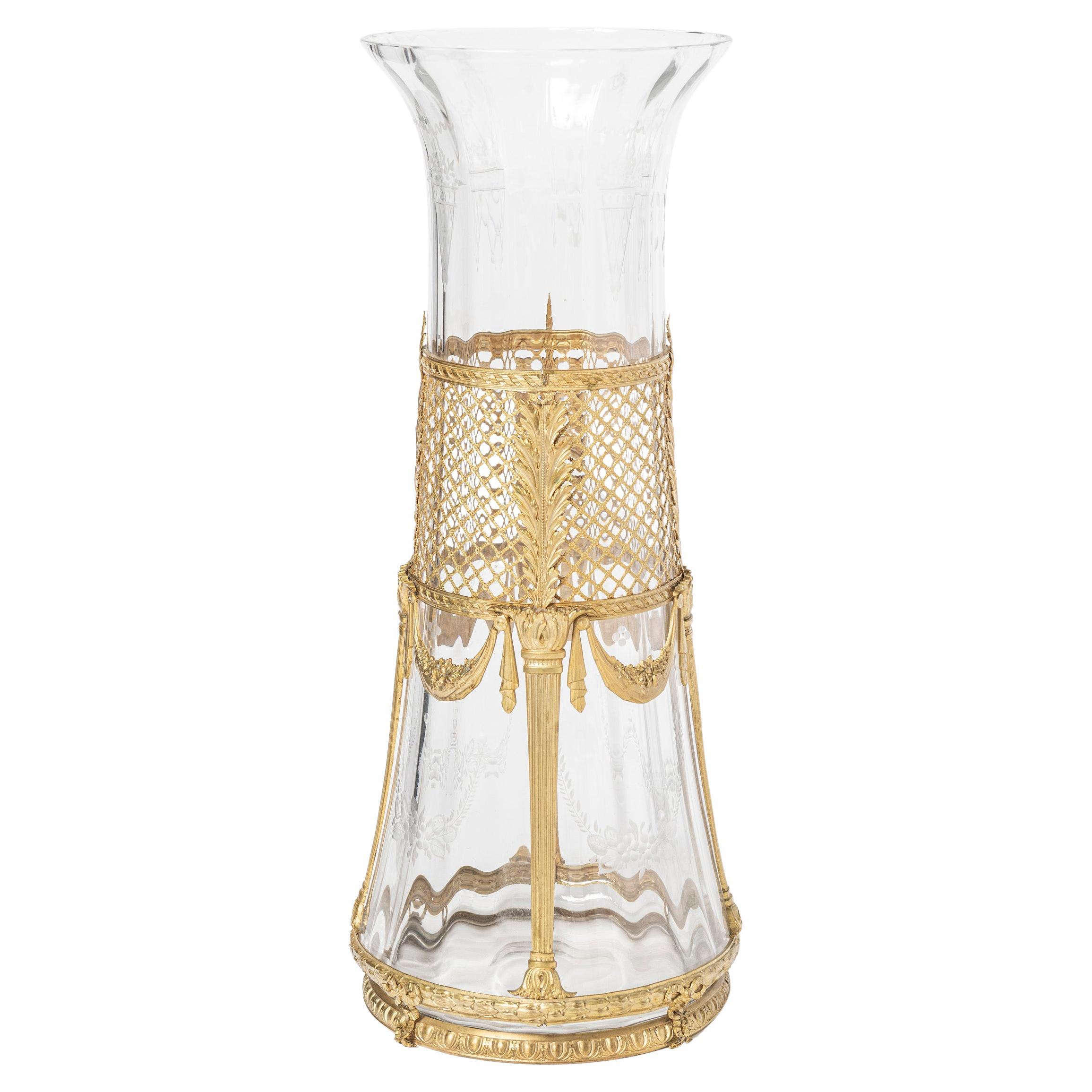 Vaso in cristallo e bronzo dorato. Francia, inizio del XX secolo. in vendita