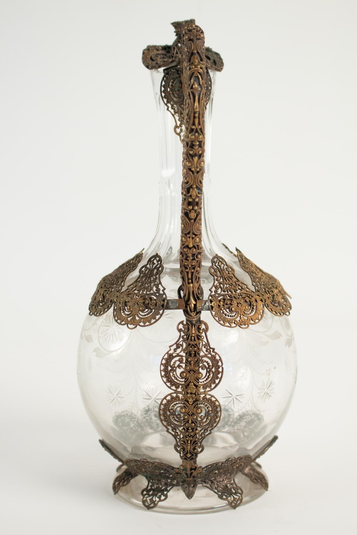 Crystal and Gilt Metal Decanter In Good Condition In Saint-Ouen, FR