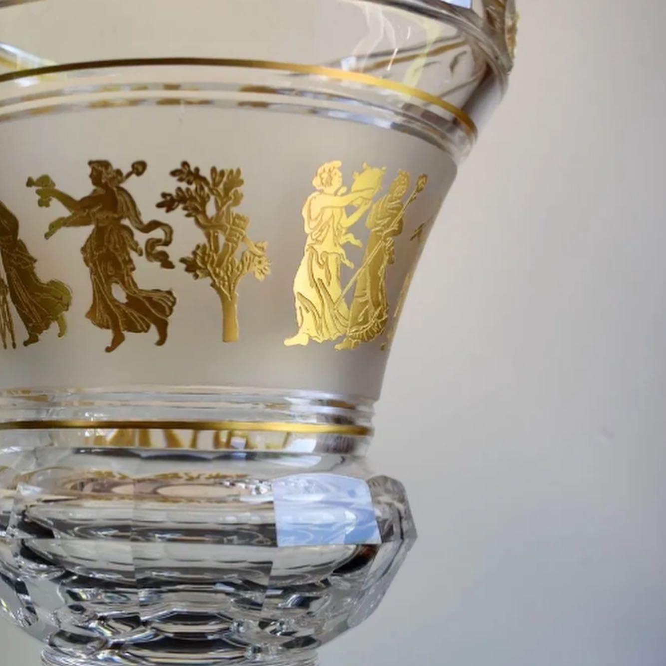 A Danse de Flores Vase from Val Saint Lambert by Leon Ledru. An exceptional piece portraying 24K gilded figures from Greek Antiquity against a matt background. Gilded bands to the rim and base. Obtained from a significant Collection of rare Val