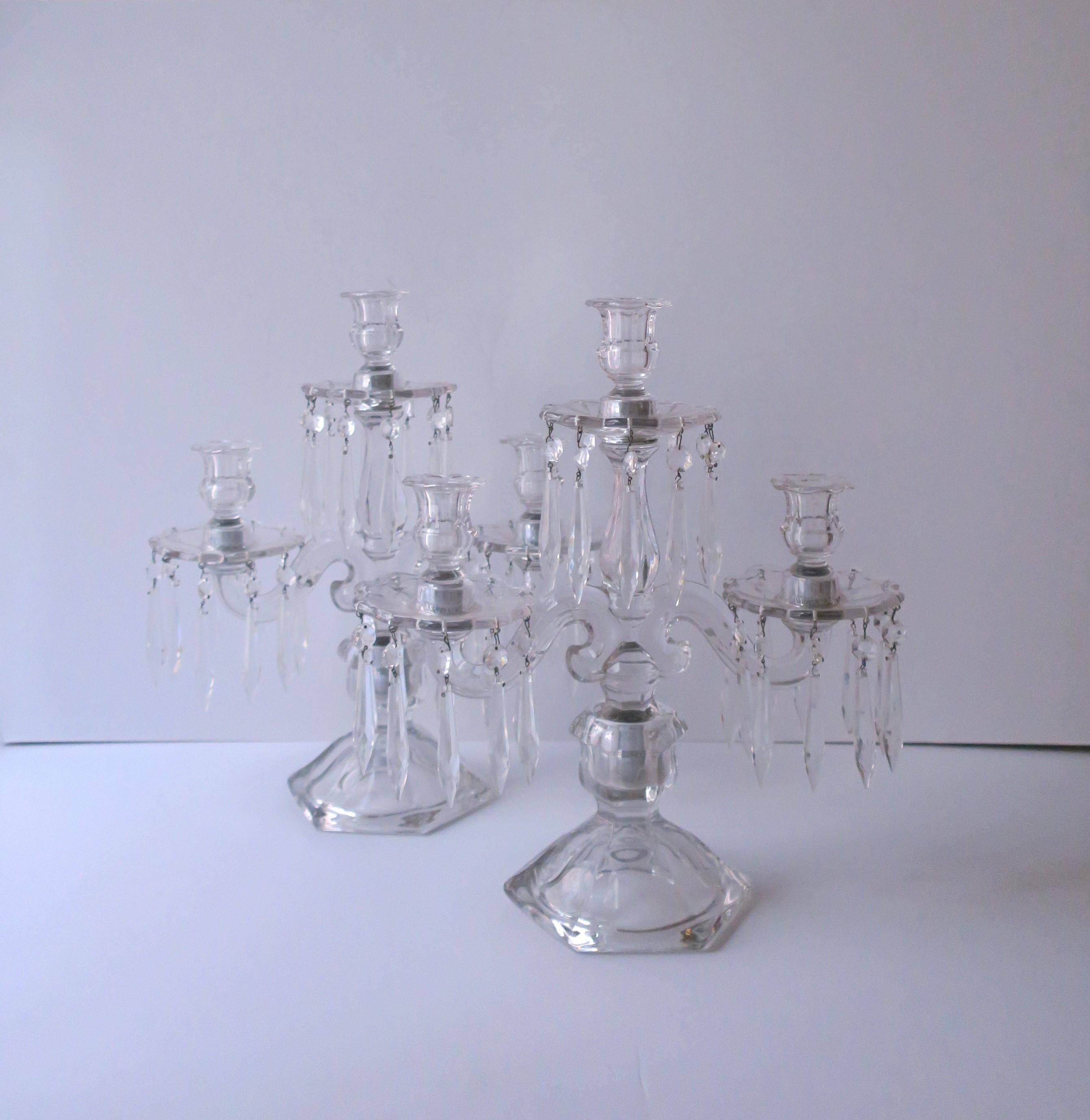 Crystal and Glass Candlesticks Candelabras, Pair For Sale 4