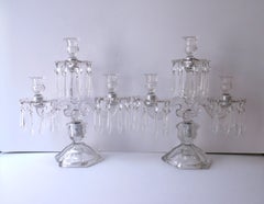 Crystal and Glass Candlesticks Candelabras, Pair