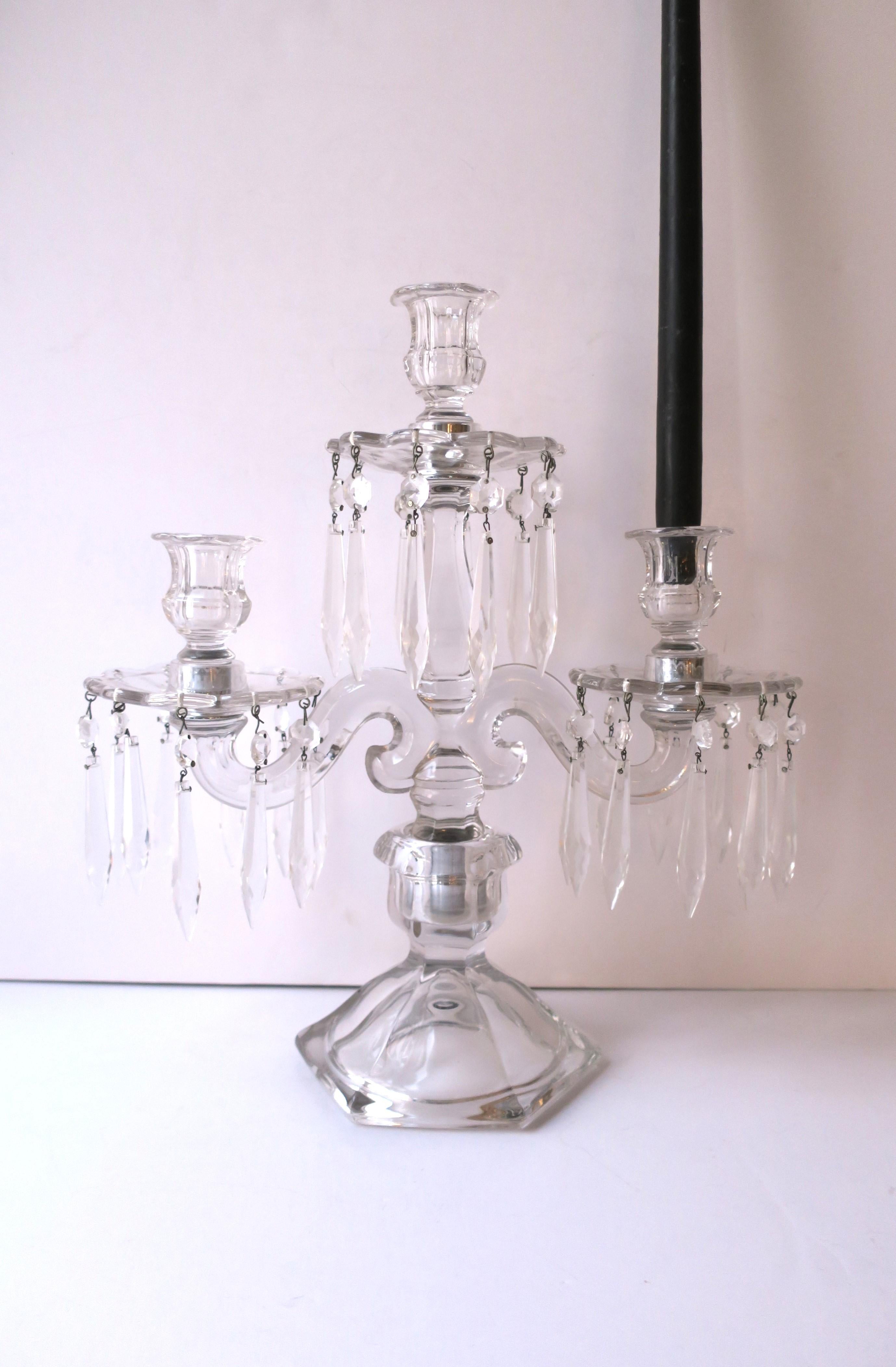 Molded Crystal and Glass Candlesticks Candelabras, Pair For Sale
