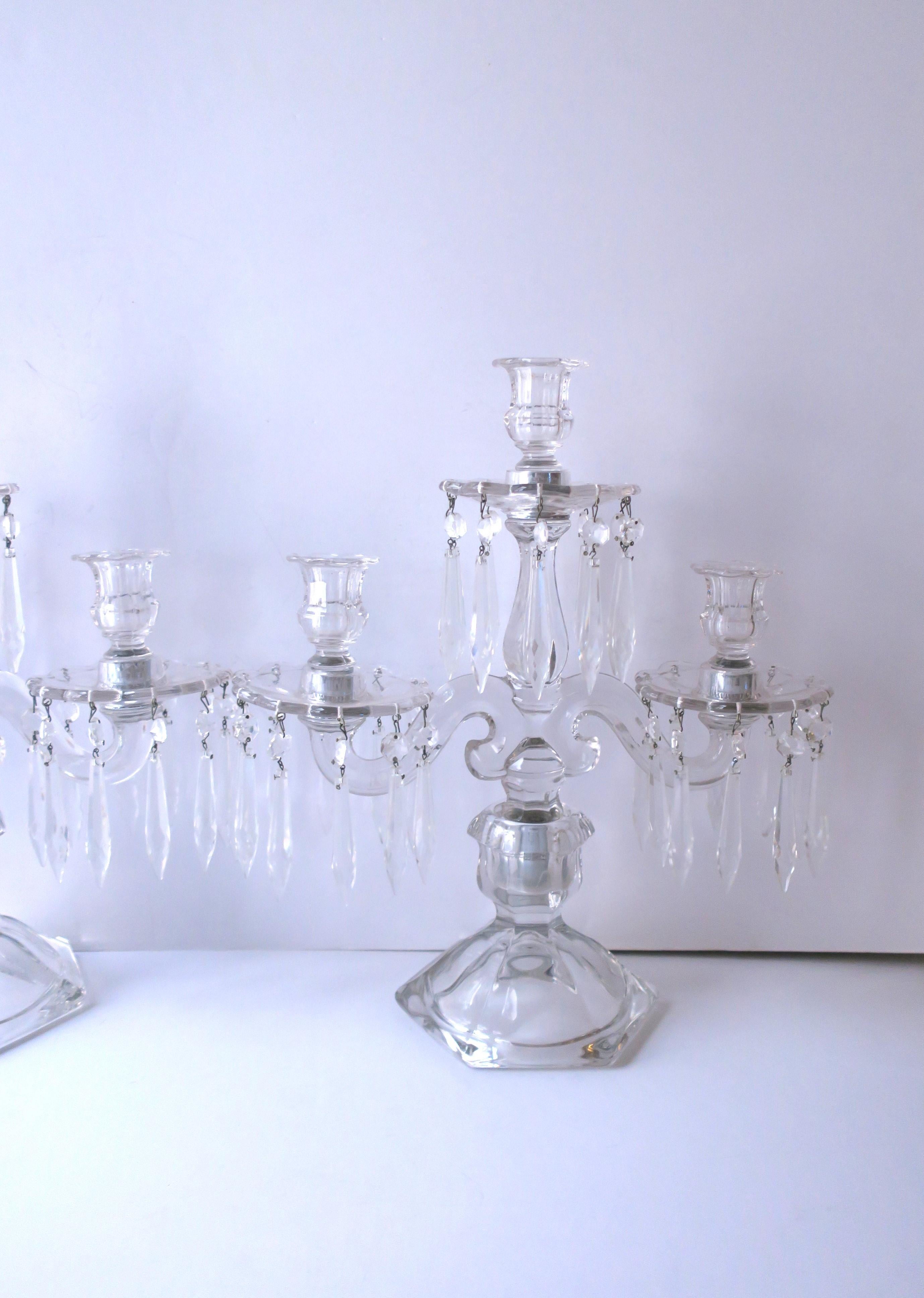 20th Century Crystal and Glass Candlesticks Candelabras, Pair For Sale