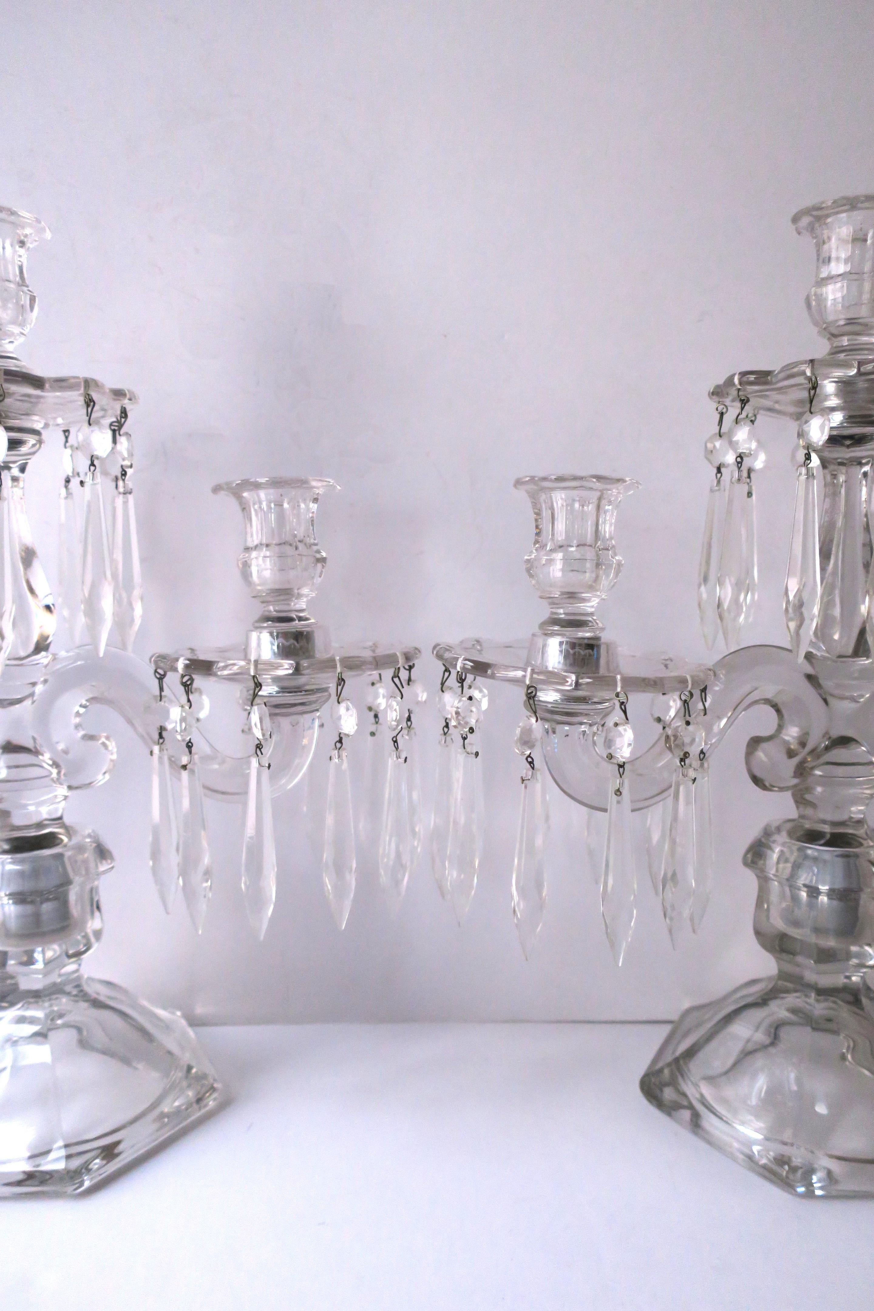 Crystal and Glass Candlesticks Candelabras, Pair For Sale 1