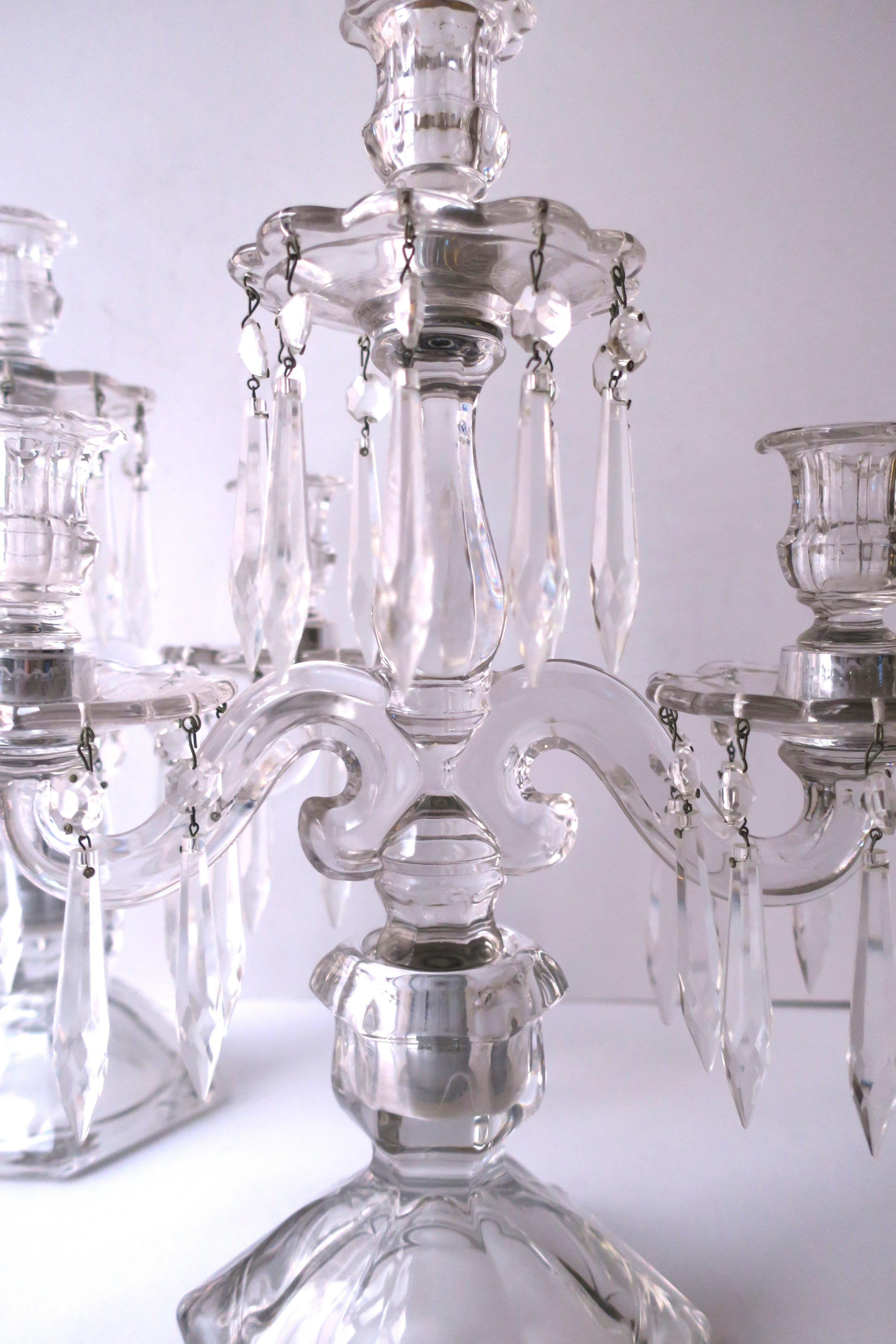 Crystal and Glass Candlesticks Candelabras, Pair For Sale 2